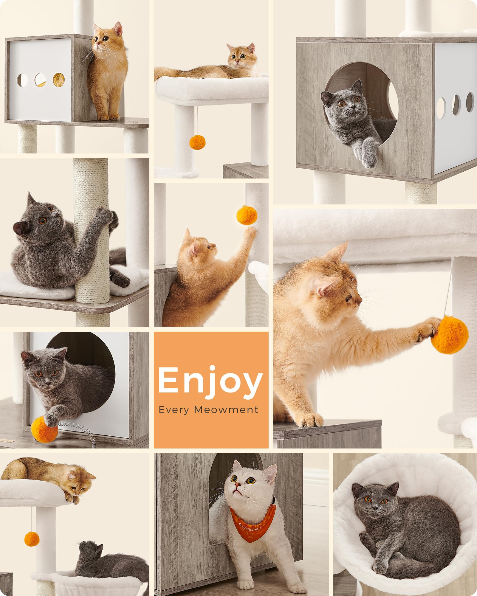 Feandrea Cat Tree With Litter Box Enclosure, 2-In-1 Modern Cat Tower, 70.8-Inch Tall Cat Condo With Scratching Posts, Perch, Cav