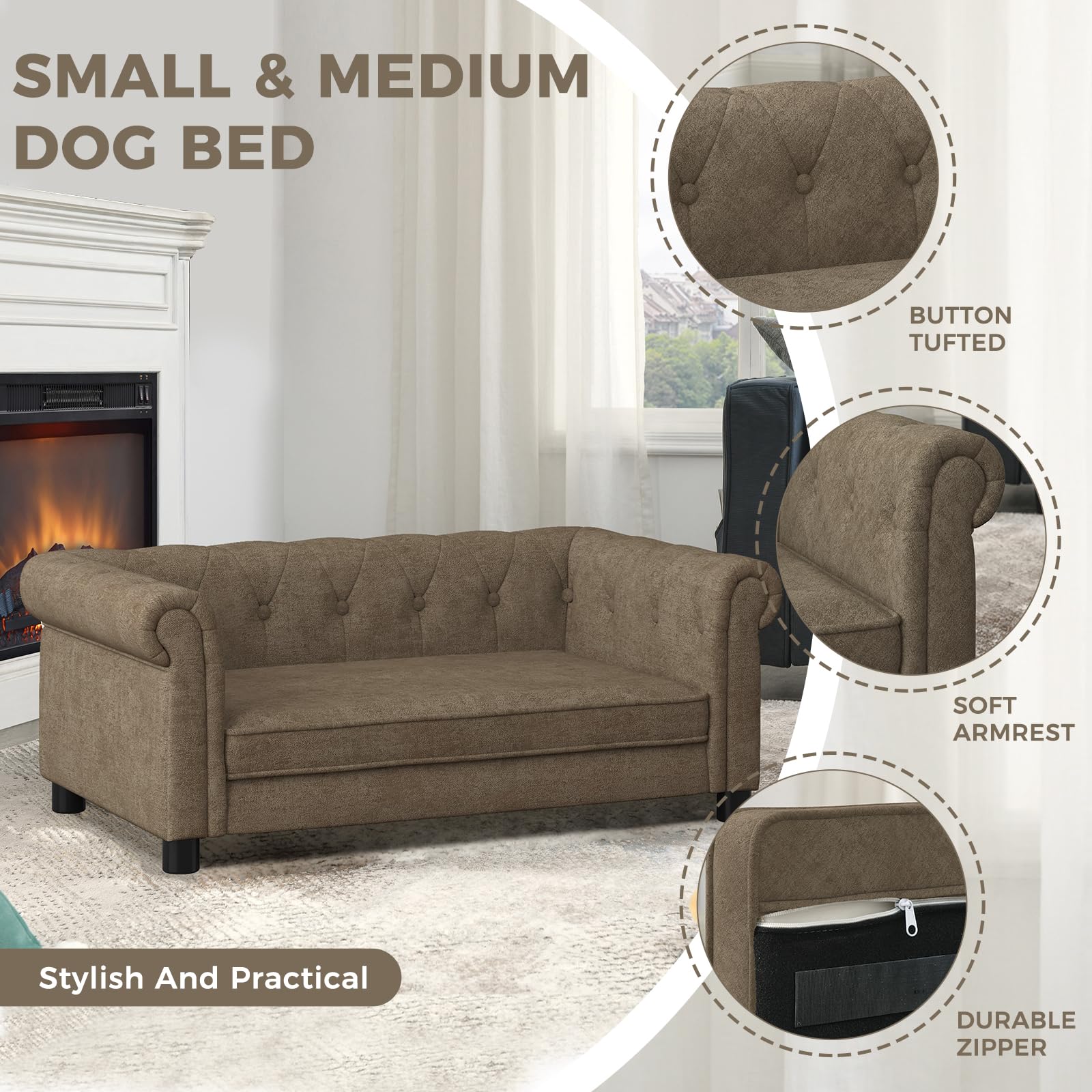 Xungsun Couch For Medium Dogs Up To 50 Lbs, 29 W Memory Foam Pet Sofa With Dry Cleanable Fabric, Elevated Pet Couch Bed With L
