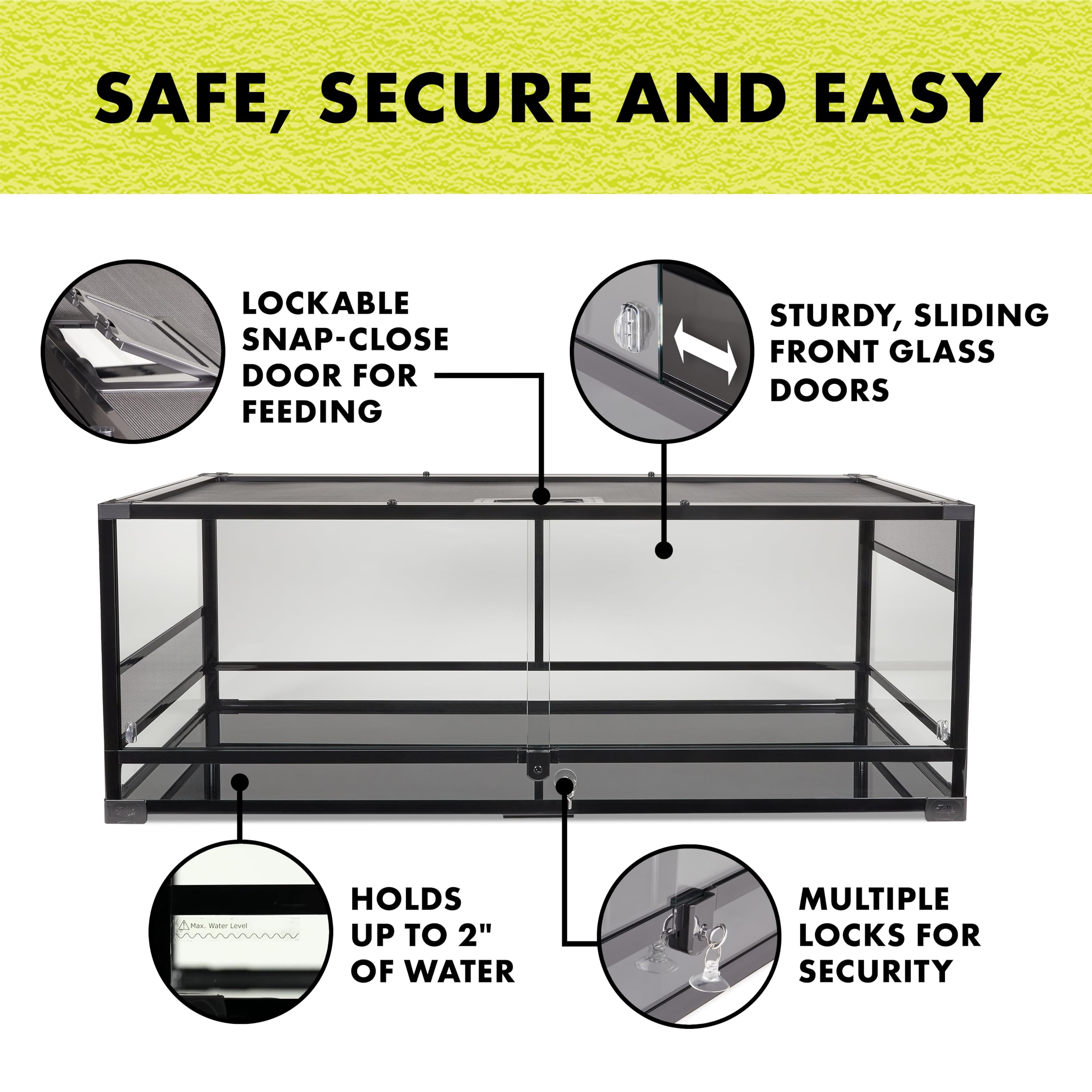 Zilla Quickbuild Reptile 65 Gallon Glass Terrarium Habitat With Sliding Door For Geckos, Snakes, Lizards, Frogs, Turtles, And To