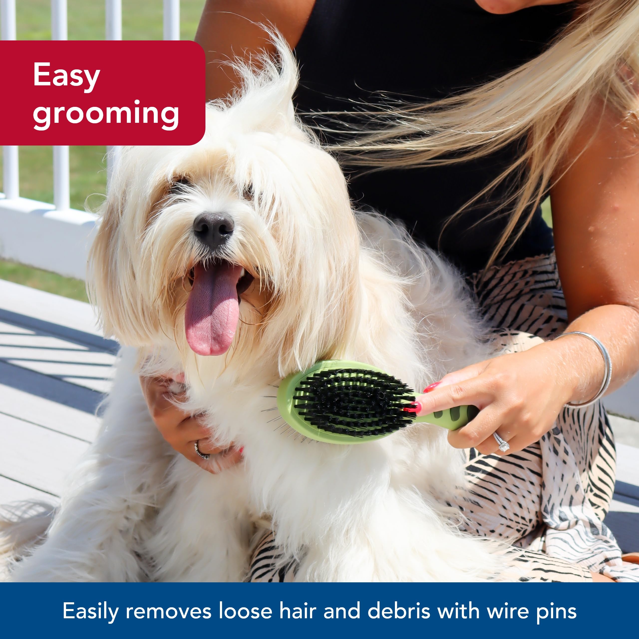 Coastal Pet Safari Pin and Bristle Combo Dog Brush with Plastic Handle - 2-in-1 Wire Pin Brush and Dog Bristle Brush - Ideal for