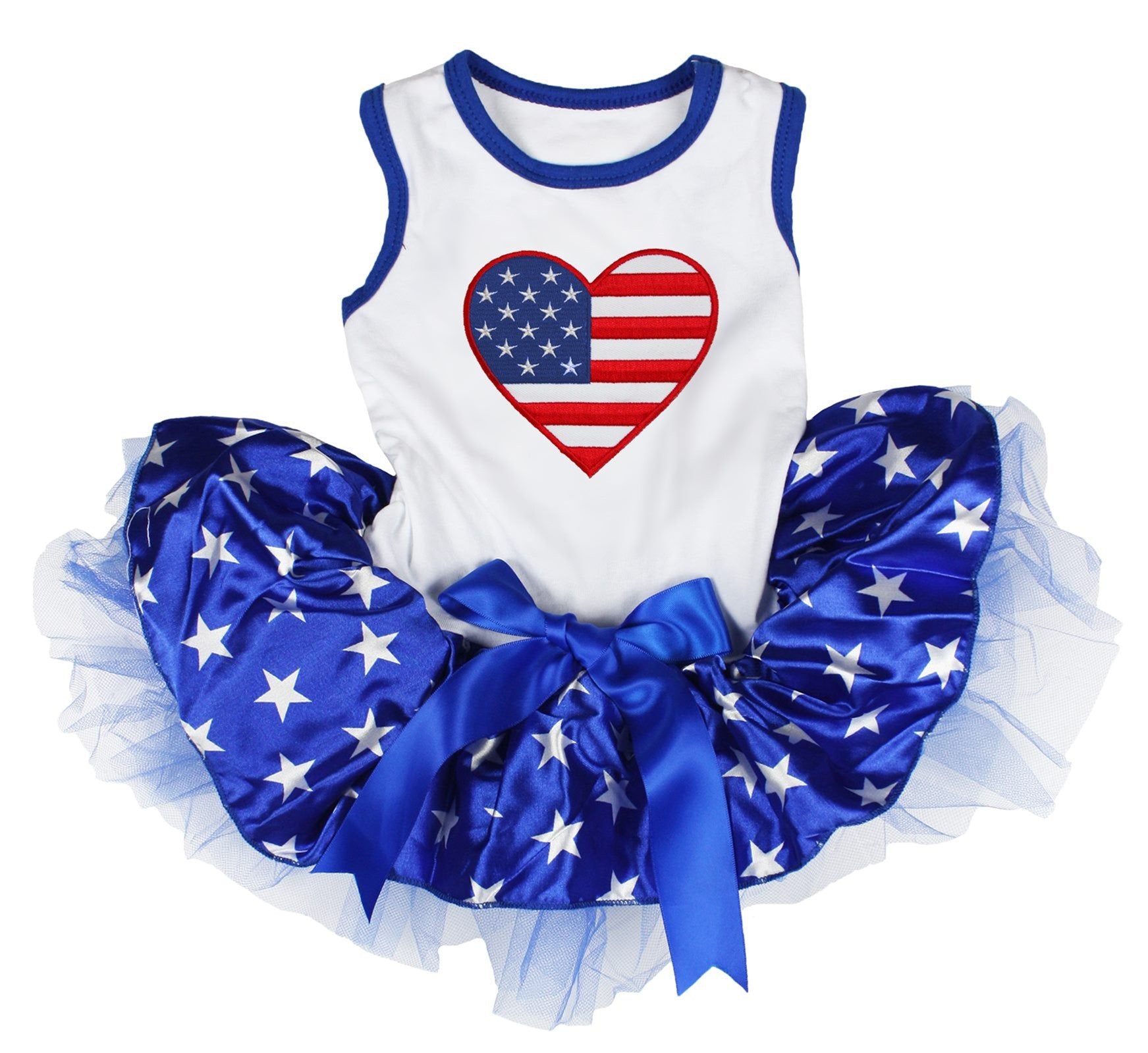 Petitebella Usa Heart Puppy Dog Dress (White/Blue Stars, Large)
