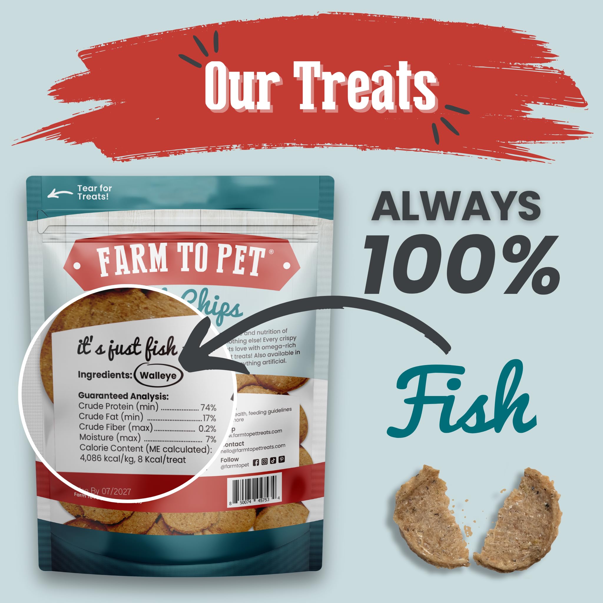 Farm To Pet - Dog Training Treats - 12 oz Fish Chips, Single Ingredient, Lean, All Natural, Healthy Treats for Small, Medium, La
