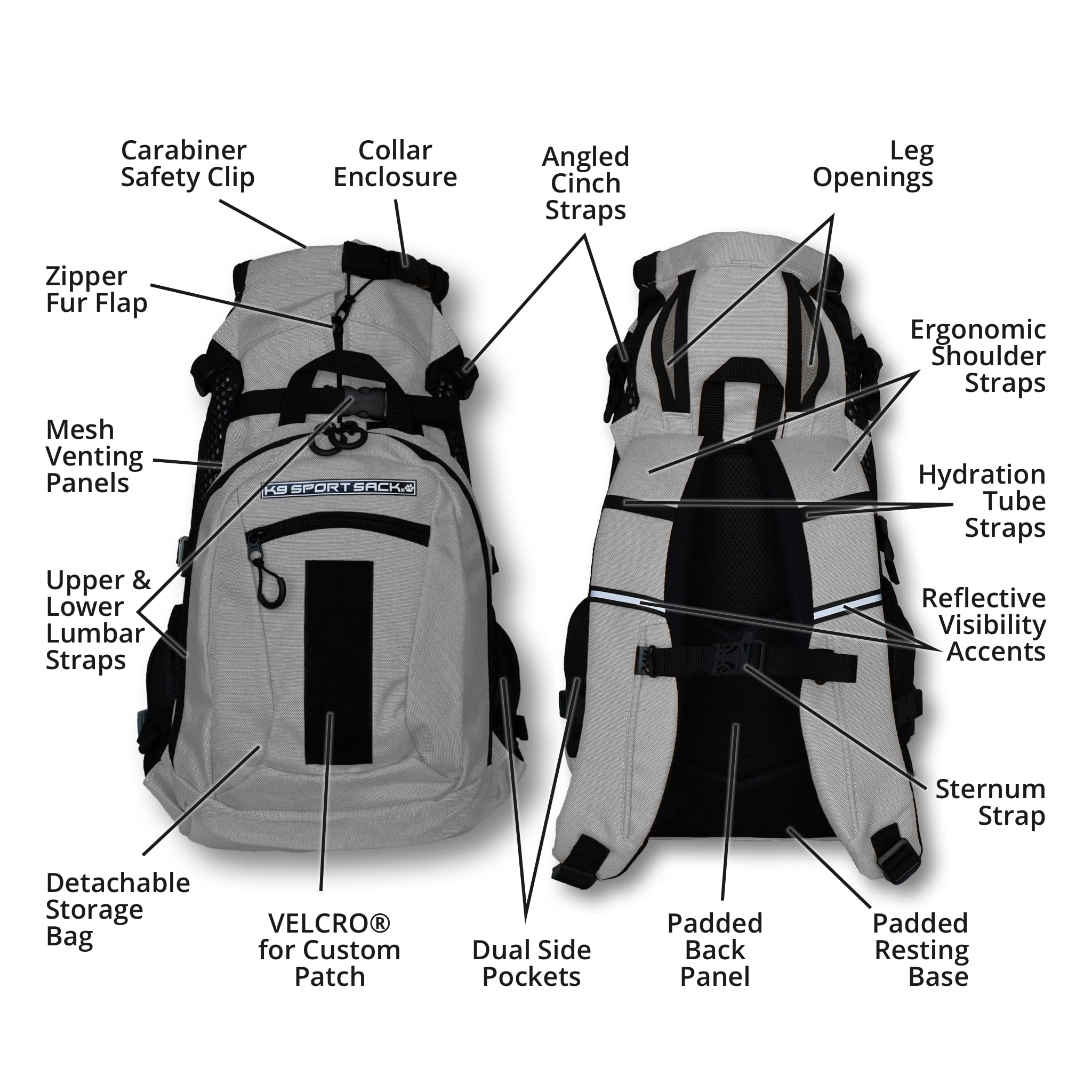 K9 Sport Sack | Adjustable Dog Carrier Backpack (Large, Plus 2 - Light Grey)