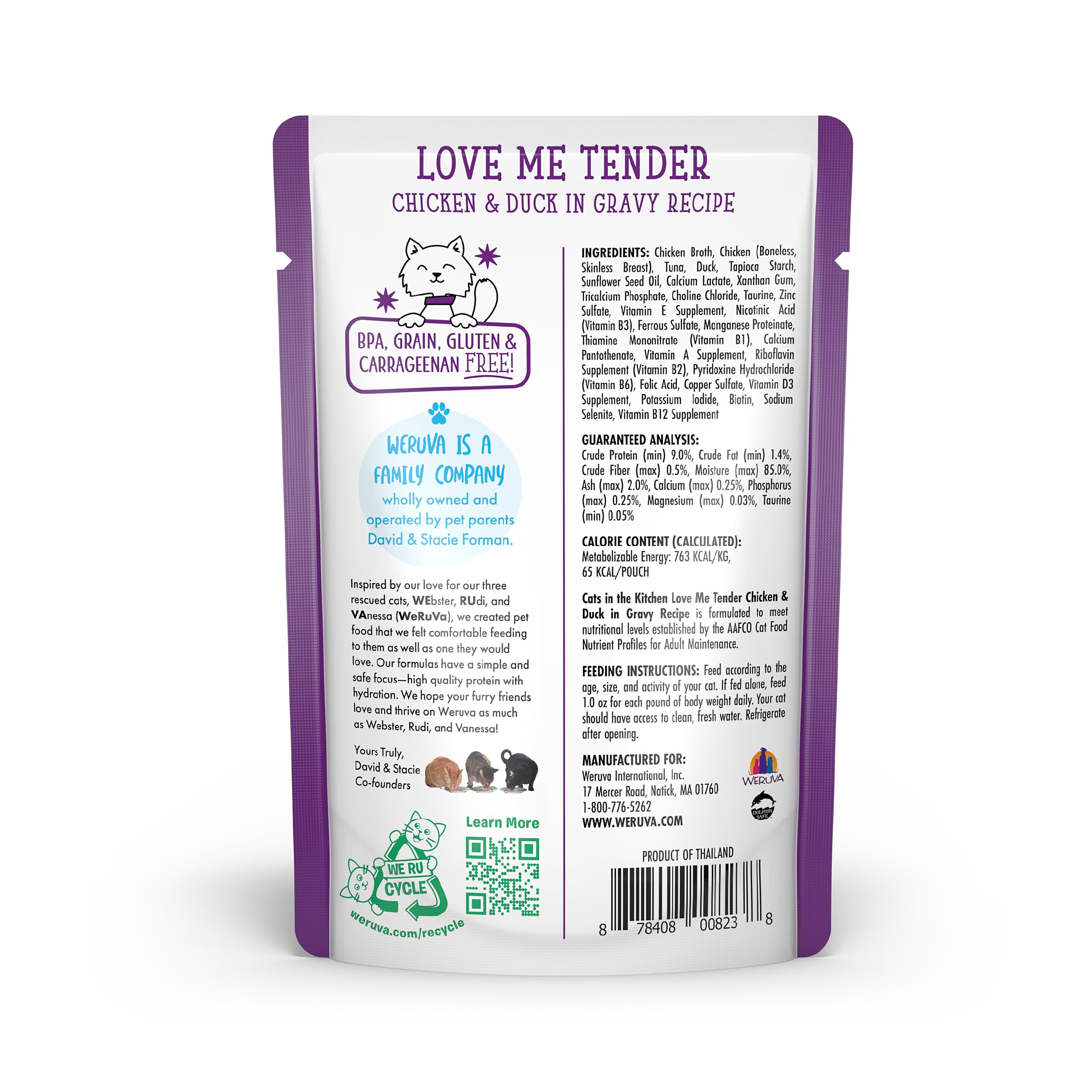 Weruva Cats in The Kitchen, Love Me Tender with Chicken & Duck in Gravy Cat Food, 3oz Pouch (Pack of 12)