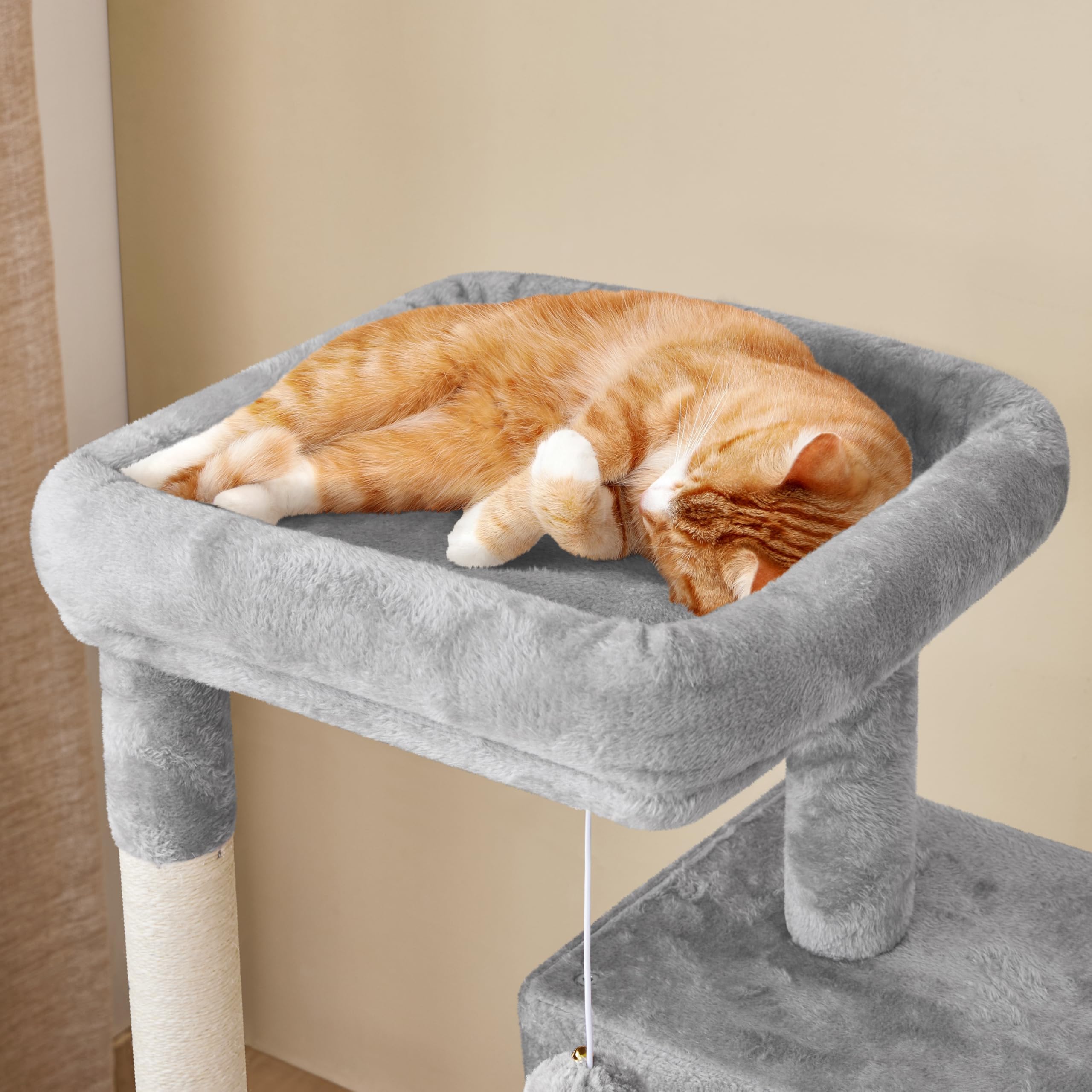Yaheetech 42in Cat Tree Tower with Scratching Posts, Plush Condo & Ramp, Light Gray, Engineered Wood, Model YT-00133299-42