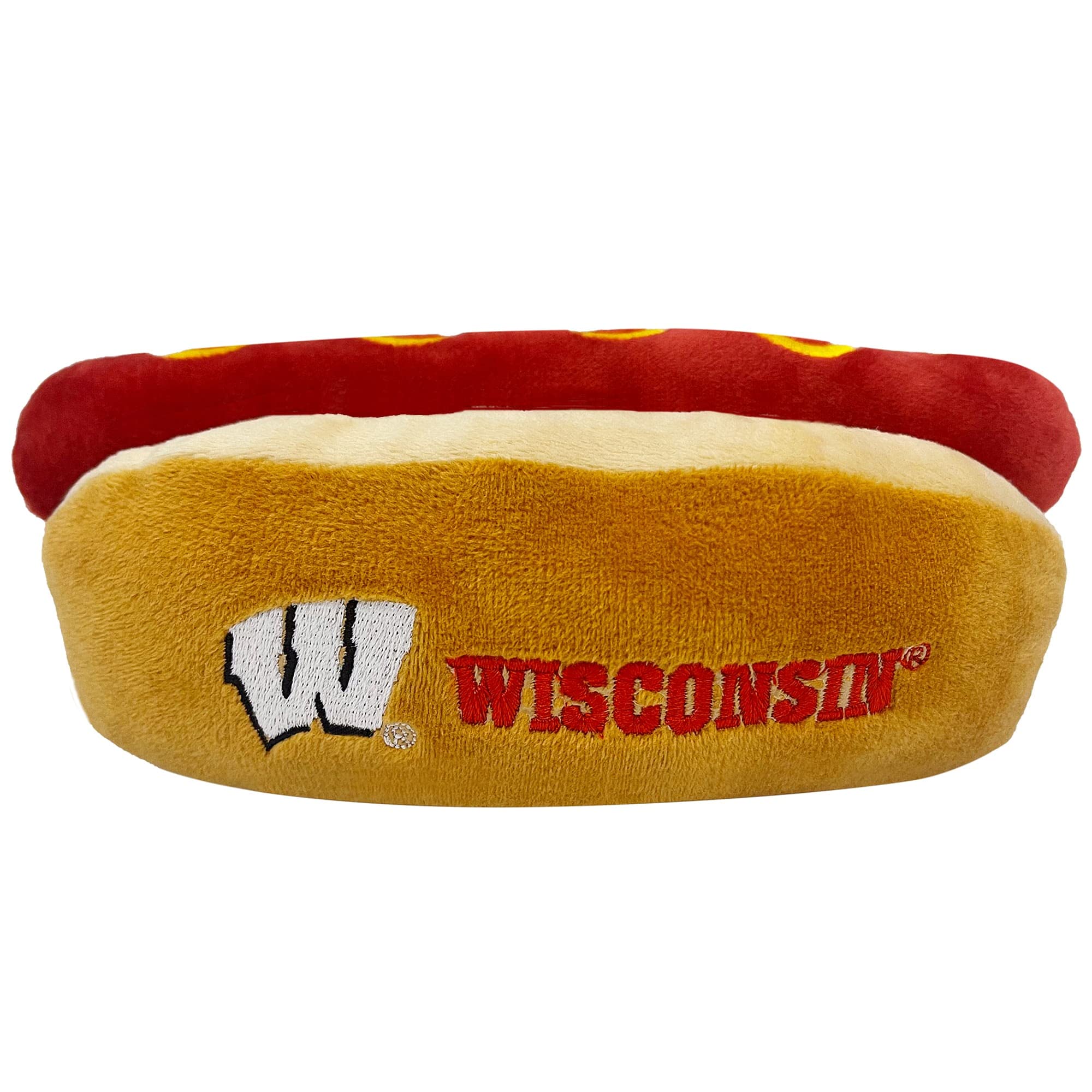 Pets First Ncaa Wisconsin Badgers Hot Dog Plush Dog & Cat Squeak Toy- Cutest Hot-Dog Snack Plush Toy For Dogs & Cats With Inner 