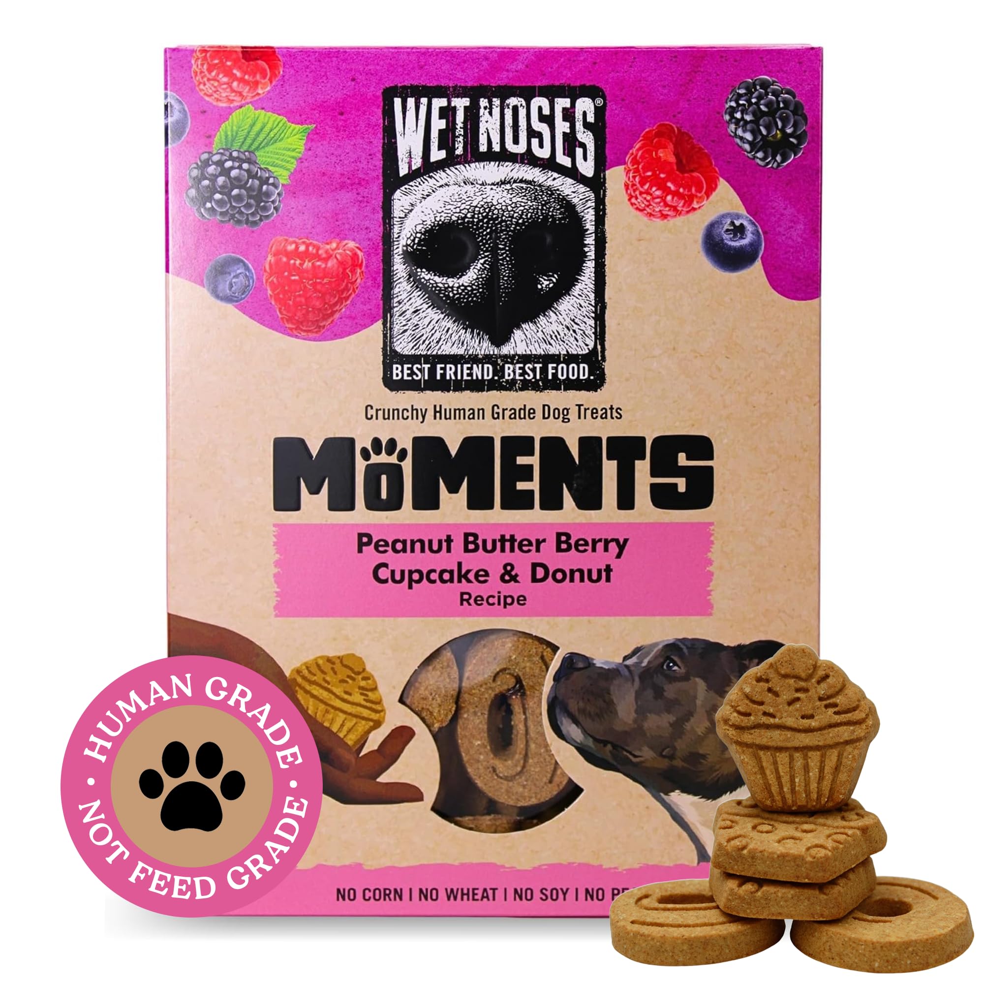 Wet Noses Moments Non-GMO Peanut Butter & Berry Crunchy Dog Treats - 14oz | No Corn, Wheat, Soy or Peas, Made with 5 Simple Ingr