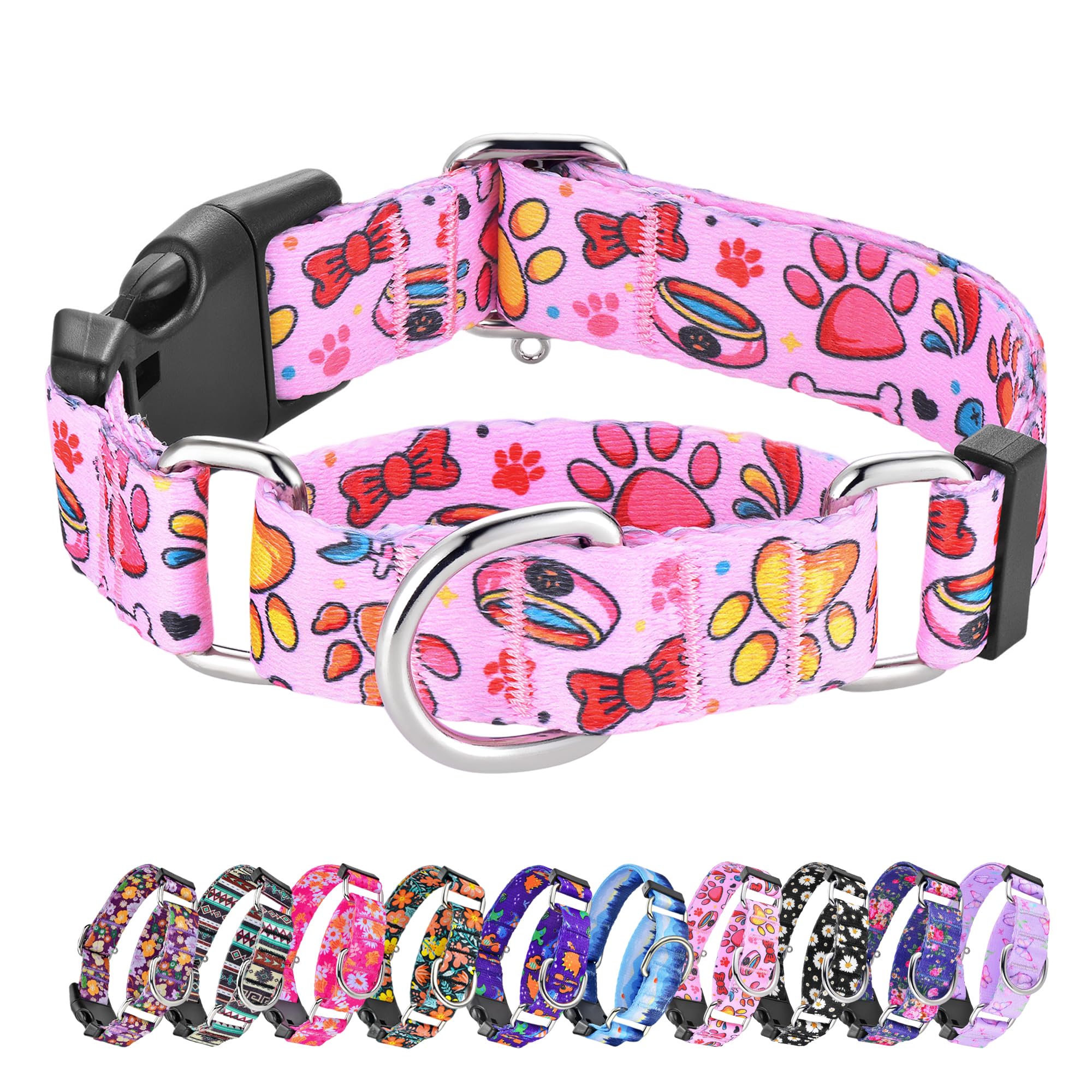Hikiko Martingale Collar For Dogs Cute Girl Pink Dog Collars With Anti Pulling Dog Collar For Small Medium Large Dog(Pink Bowl,M