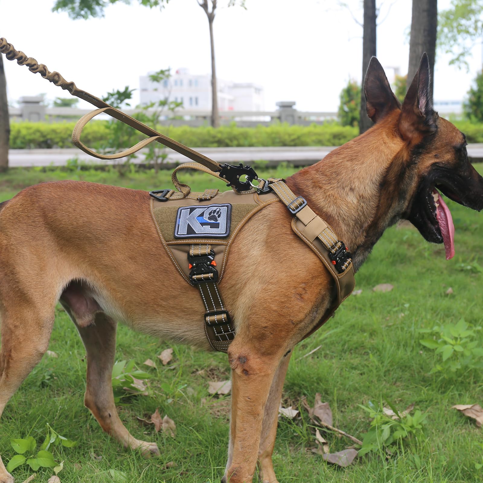 Icefang Gn8 Quick-Moving Tactical Dog Harness With Handle ,Reflective Pet Vest,No-Pull Front Lead ,5-Points Adjustable,Hook And Loop Panel For Patch (Large (Pack Of 1), Elite Brown)