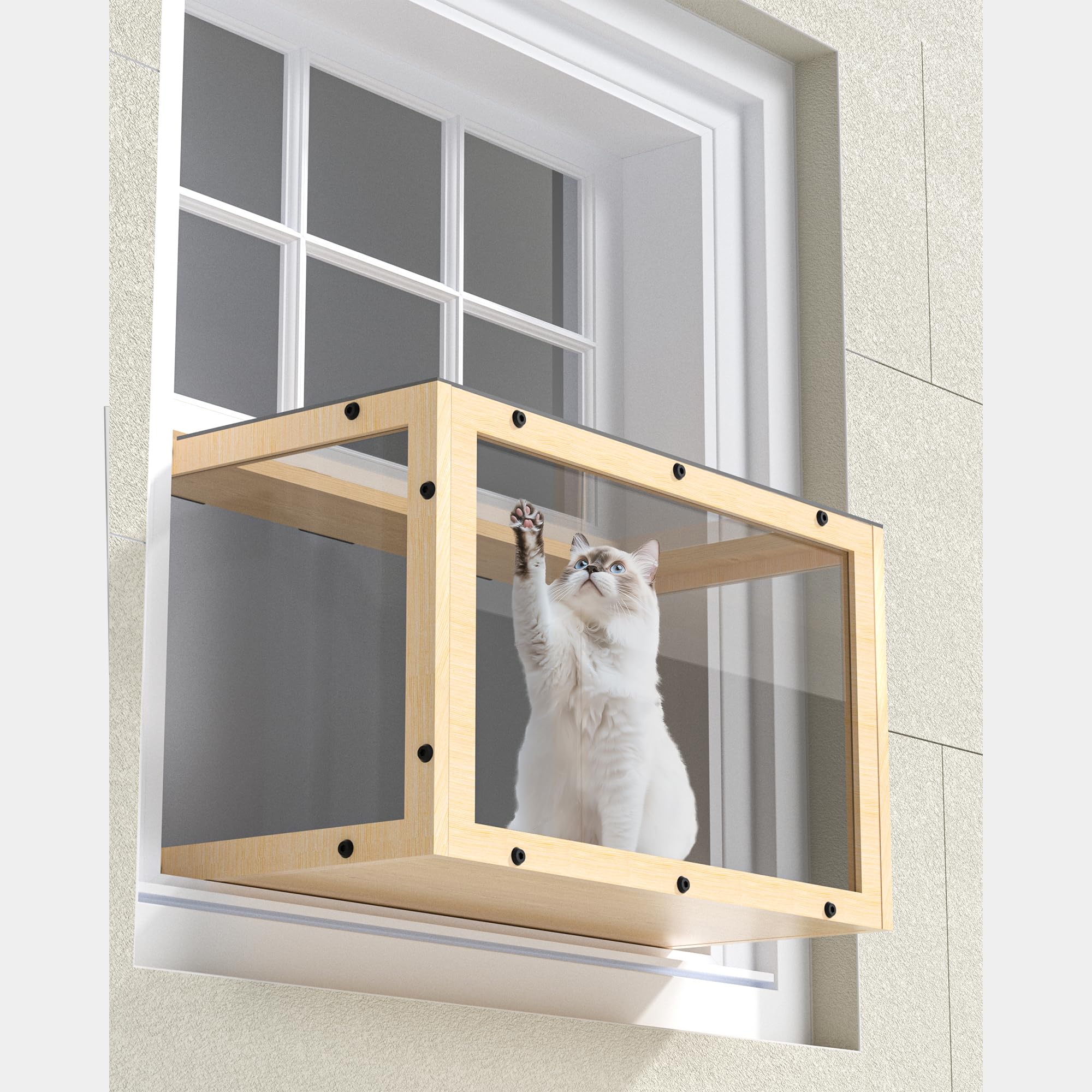 Window Cat Perch Catio, Wood Cat Window Box, Window Catio For Indoor Cats. Suitable Single Hanging Window With An Inner Diameter