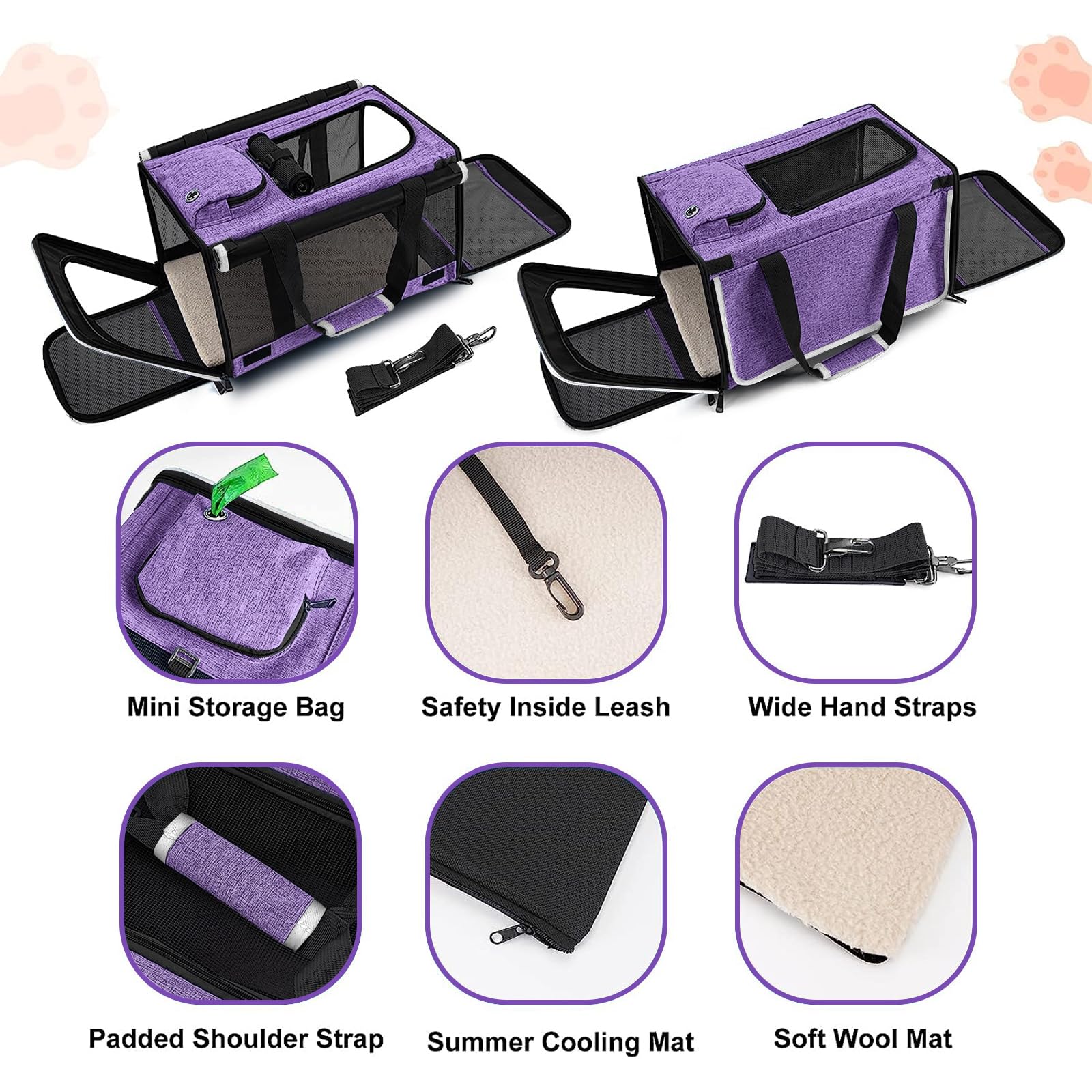 Gapzer Carrying Bag For Yorkie Dog Travel Kennel Ventilated Softside Pet Carrier Tiny Dog Crate For Teacup Poodle 12Lb Large Kitty Transport Cage With Cover Chihuahua Supply Purple