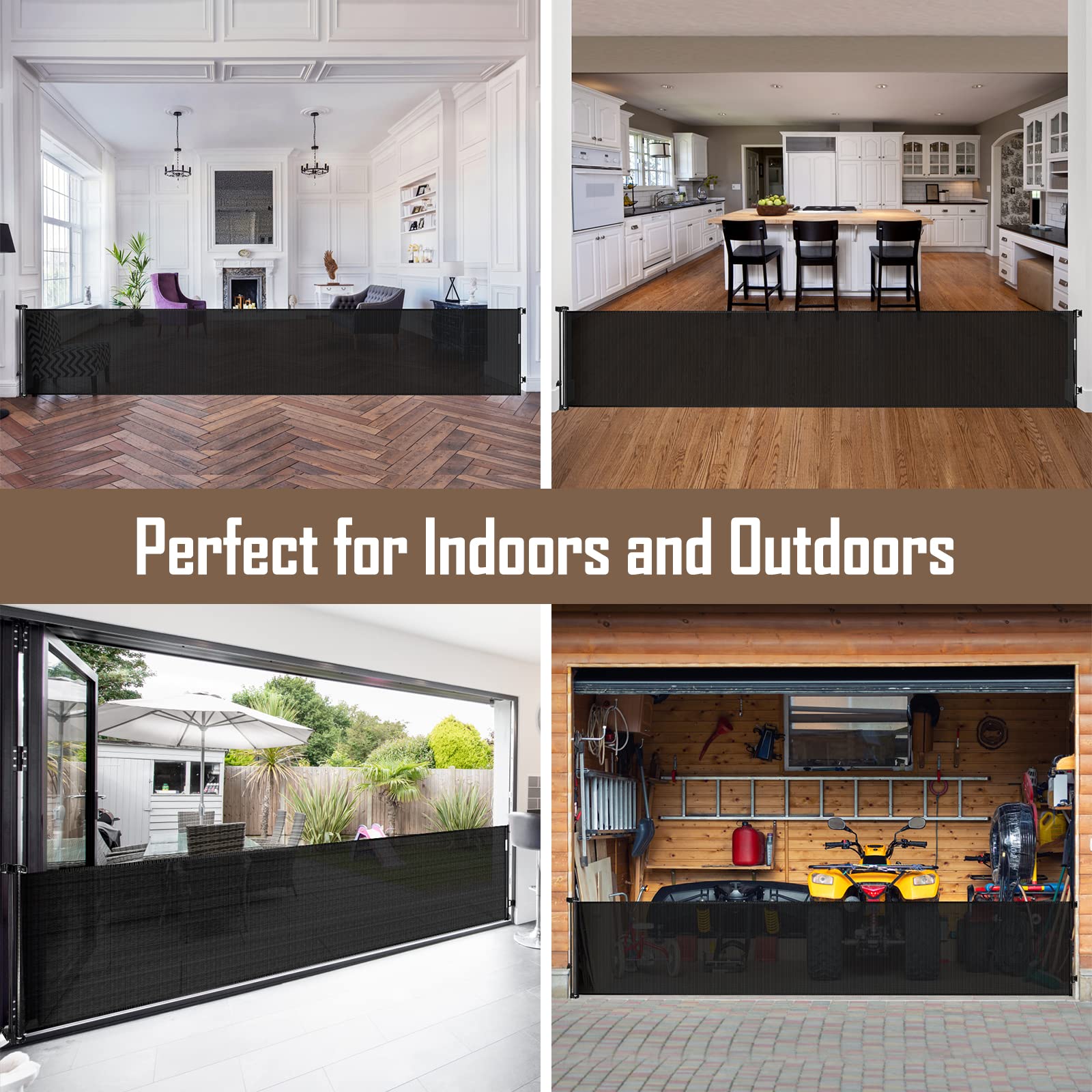 185 Inch Extra Long Baby Gates for Large Openings, Retractable Baby Gates Extra Wide Retractable Dog Gate Outdoor Retractable Ga