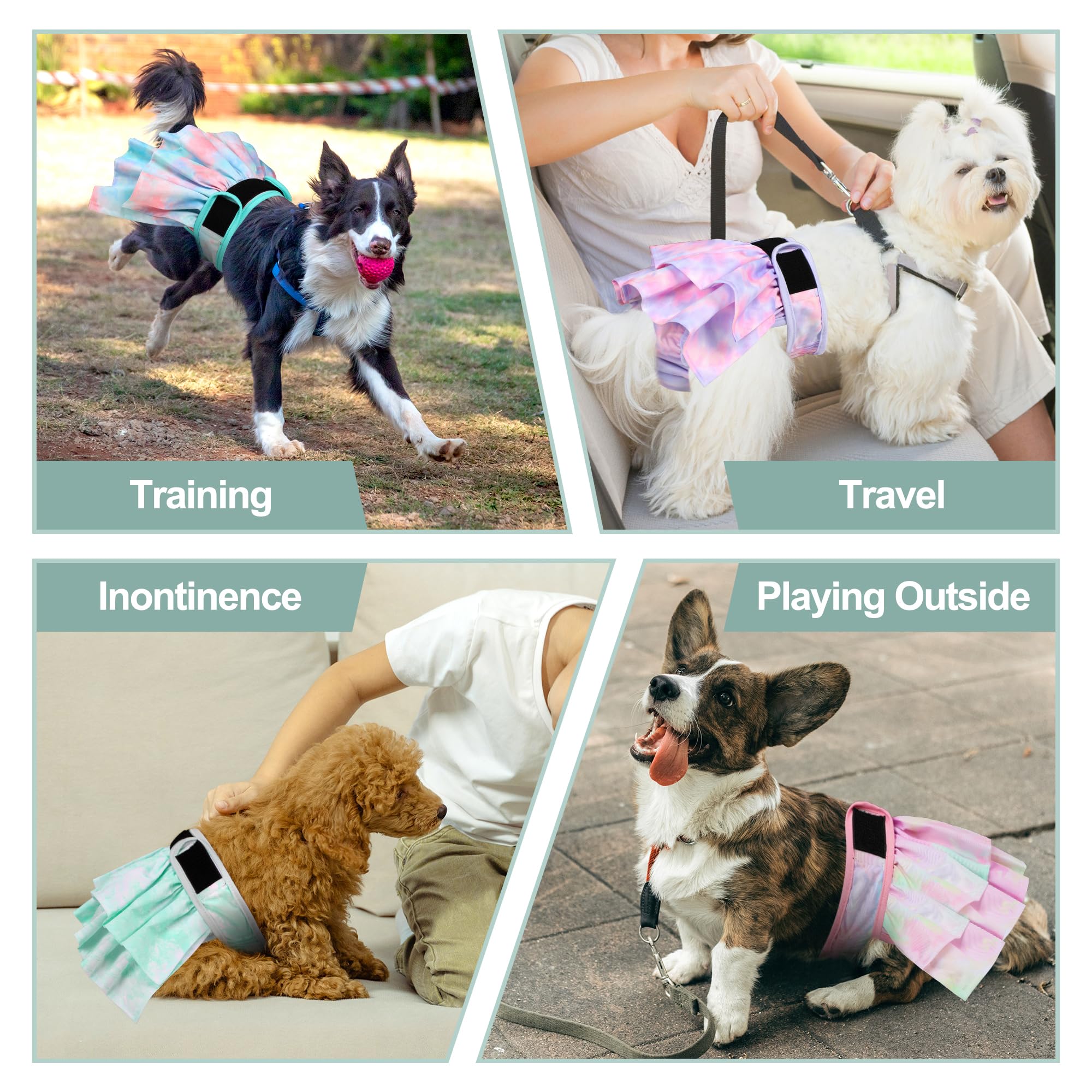 Grecle Washable Female Dog Diapers Skirt(4 Pcs) - Reusable Doggie Diapers With Adjustable Snaps, High Absorbency Leak-Proof Pupp