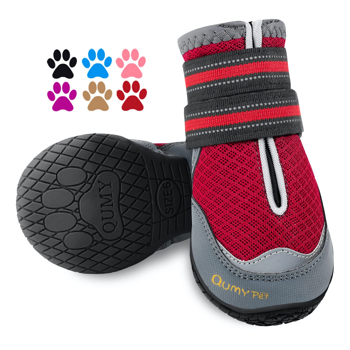 Qumy 2Pcs Dog Shoes For Hot Pavement Boots For Dogs Summer Booties Heat Protection Mesh Breathable Nonslip With Reflective And Adjustable Straps Red Size 2