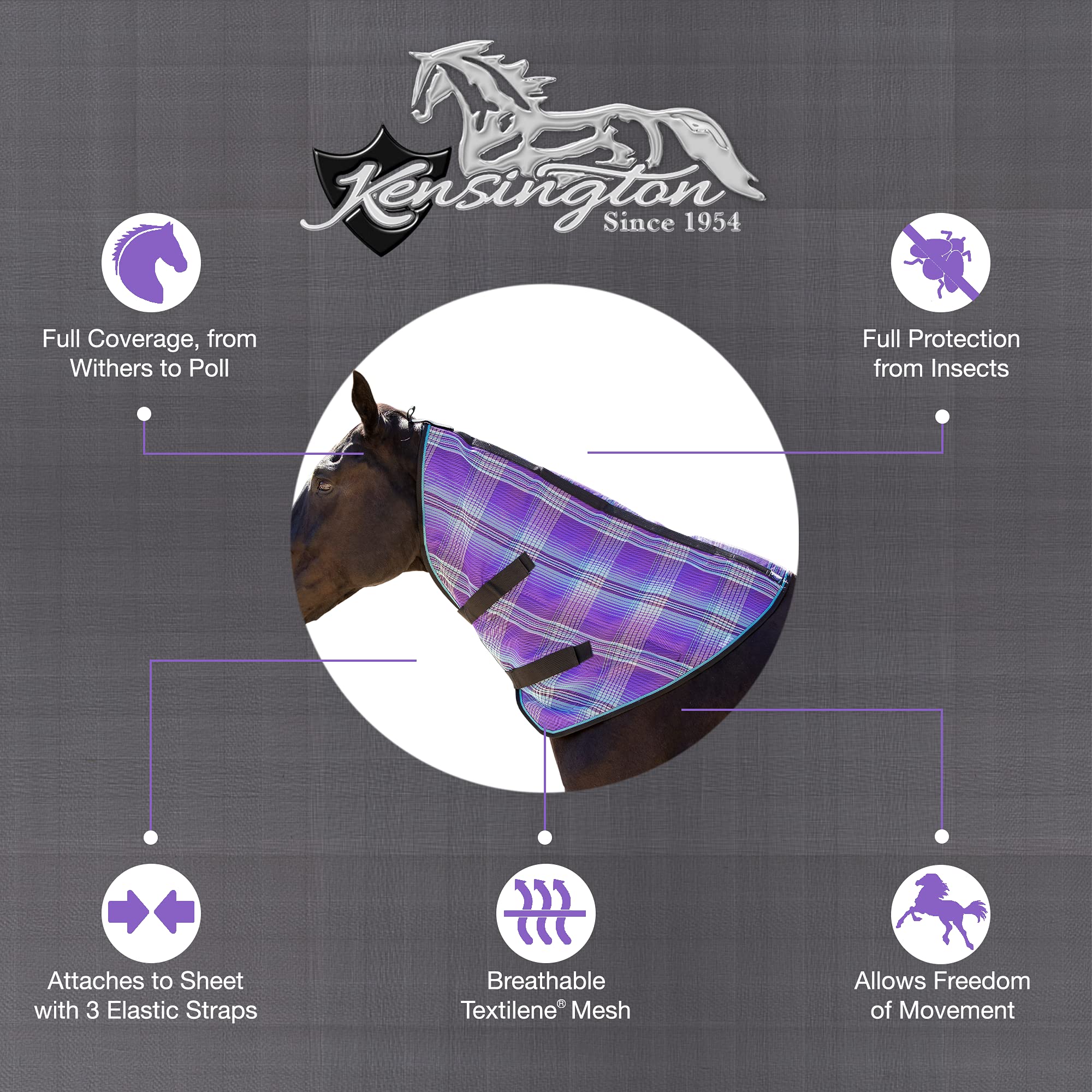 Kensington Protective Products Signature Textilene Nylon-Lined Neck Piece, Small, Lavender Mint Plaid