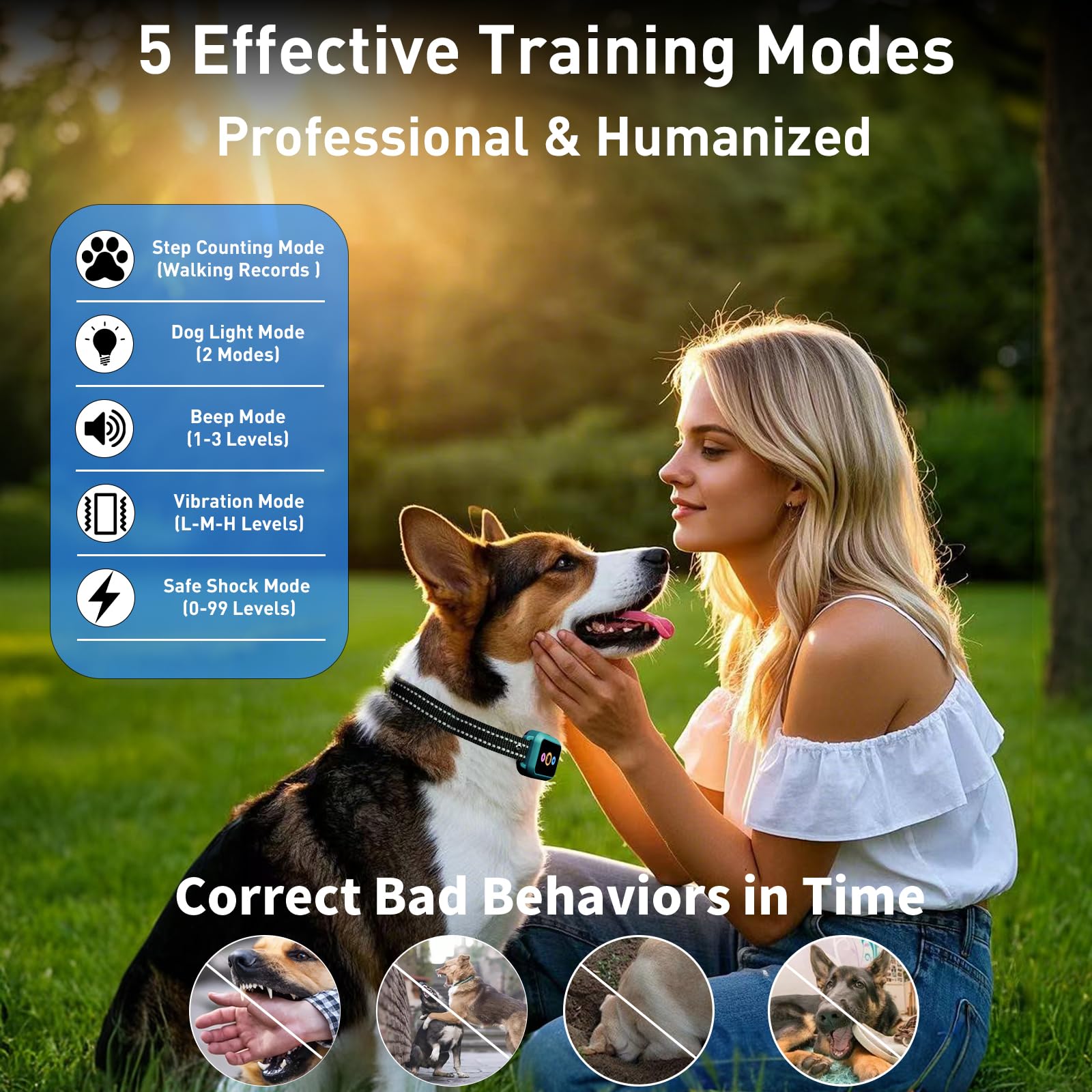 Frayo Dog Training Collar With Remote - 5 Training Modes 3300Ft Electric Dog Shock Collar Ip67 Waterproof Rechargeable E Collar