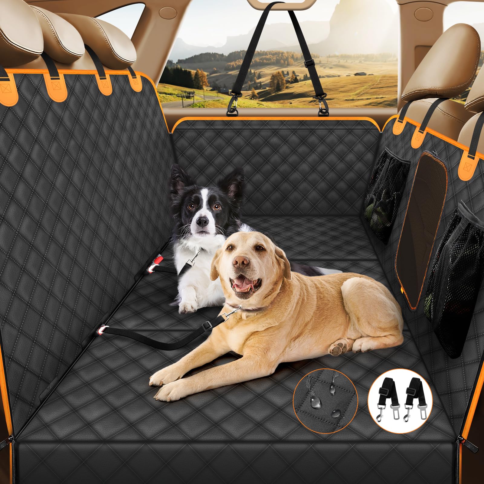Icare Dog Car Seat Cover For Back Seat, Waterproof Back Seat Extender Supports 400Lb, Non-Slip Heavy Duty Dog Seat Cover Hard Bo