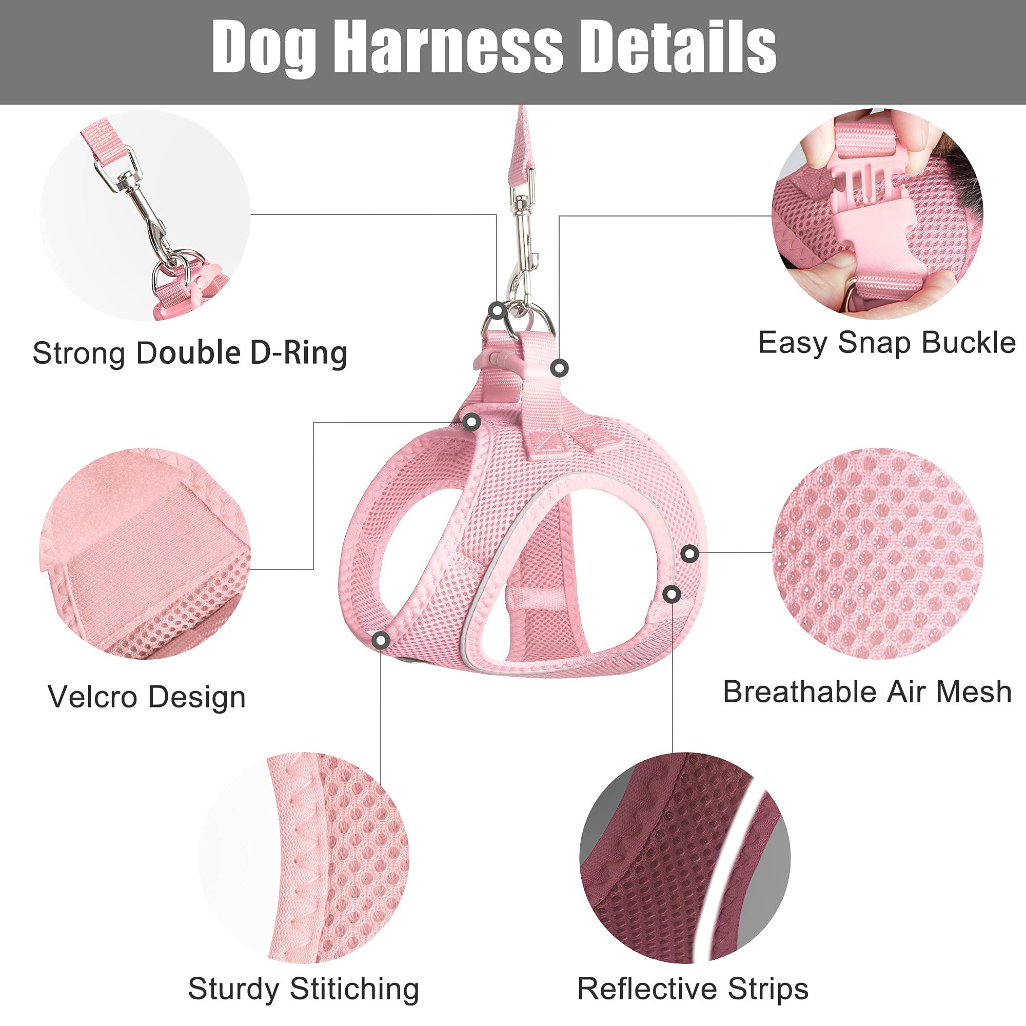 Petifine Extra Small Step In Dog Harness And Leash Set, Cat Harness And Leash Escape Proof, All Weather Mesh Reflective, Step-In Air Vest Harnesses For Puppy(Xxs, Pink)