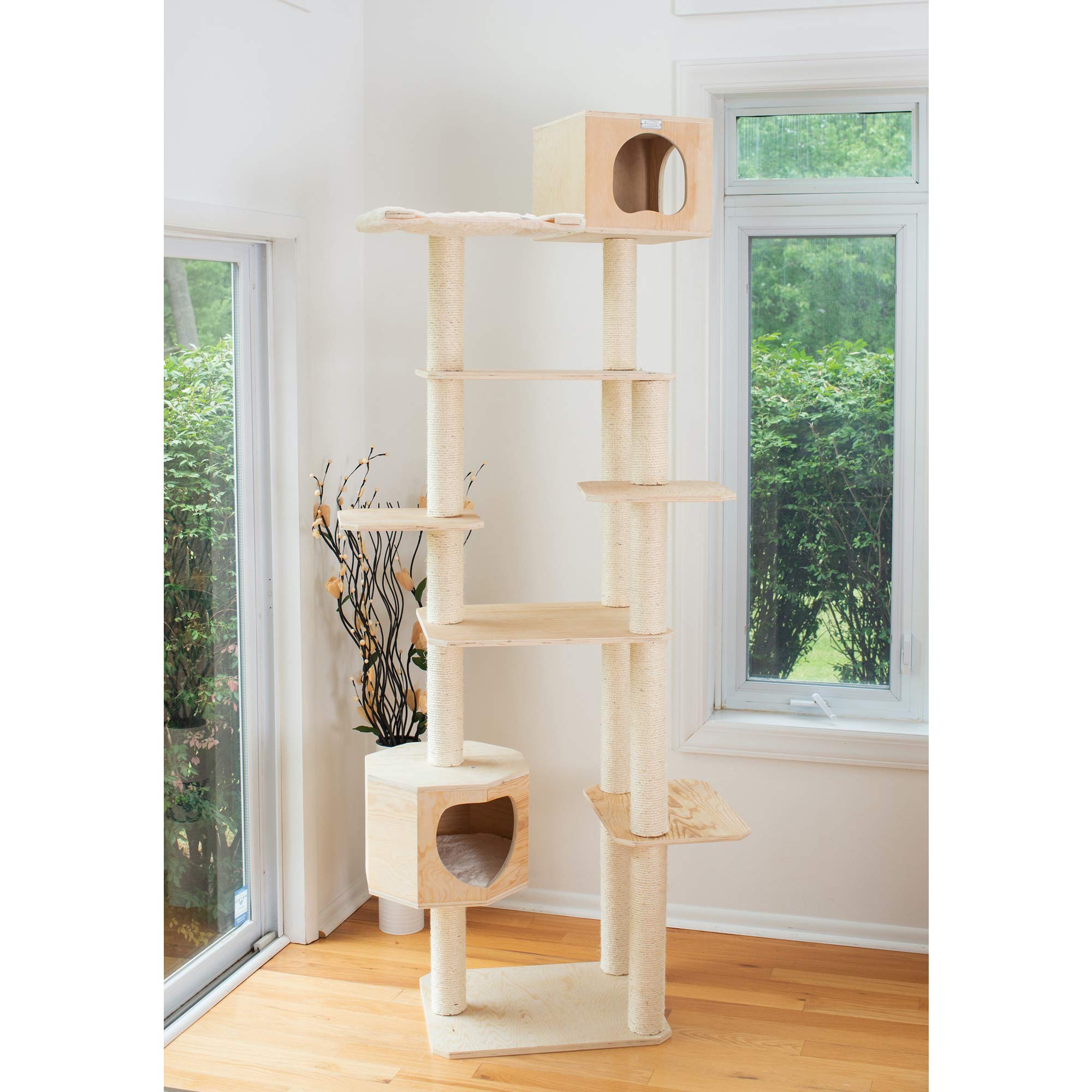 Armarkat 89 Solid Wood Cat Tree Condo Furniture S8902, Tan, 49(L) X34(W) X89(H)