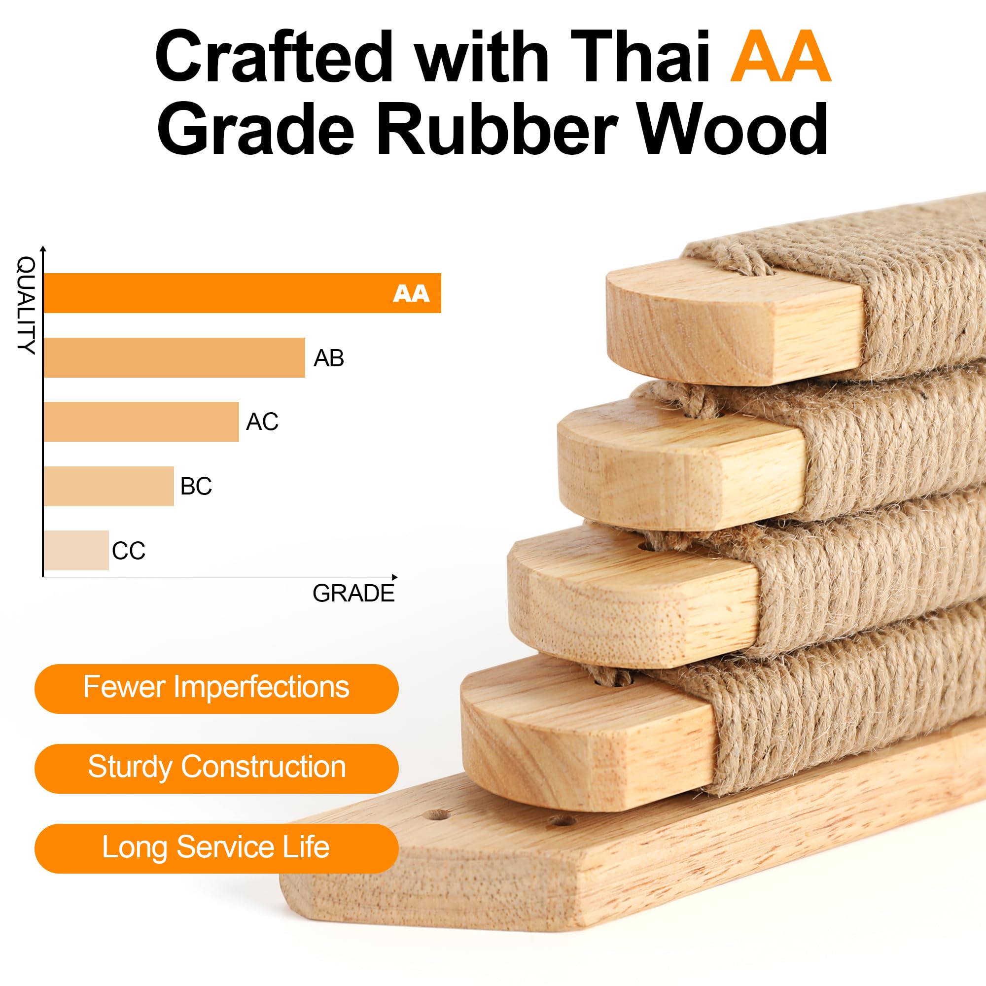 FUKUMARU Cat Climbing Shelf Wall Mounted, Four Step Cat Stairway with Jute Scratching for Kitten Perch Platform Walls Furniture