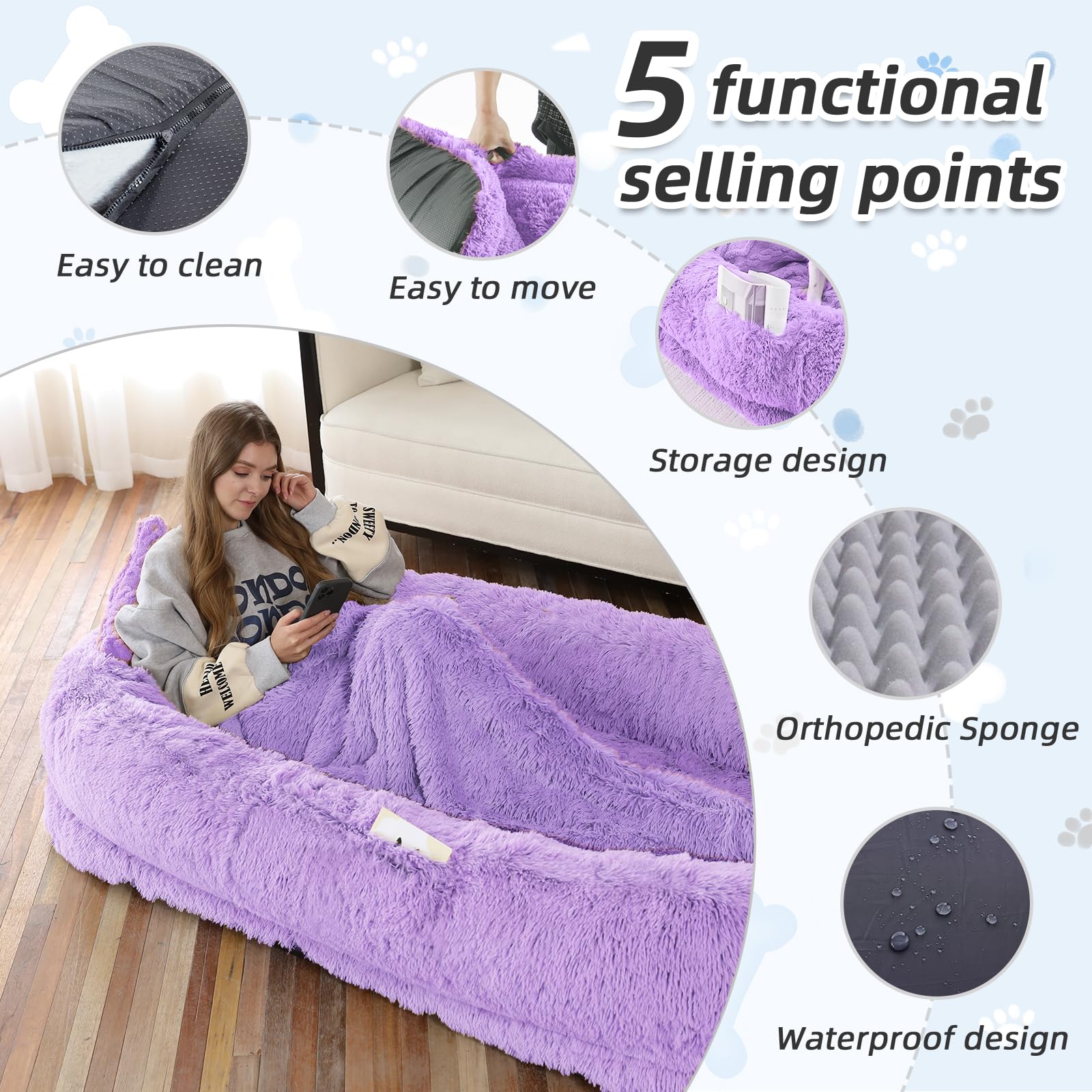 Human Dog Bed, 71''X45''X12'' Size Fits You And Pets, Washable Faux Fur Dog Bed For People Doze Off, Napping Orthopedic Dog Bed,