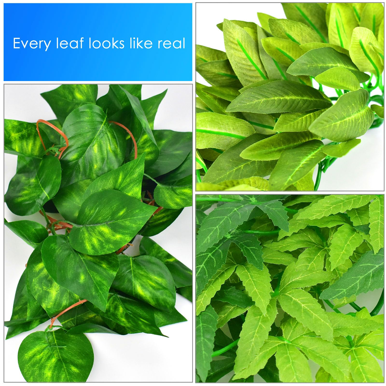 KATUMO Reptile Plants, 3PCS Amphibian Hanging Plants with Suction Cup for Lizards, Geckos, Bearded Dragons, Snake, Hermit Crab T