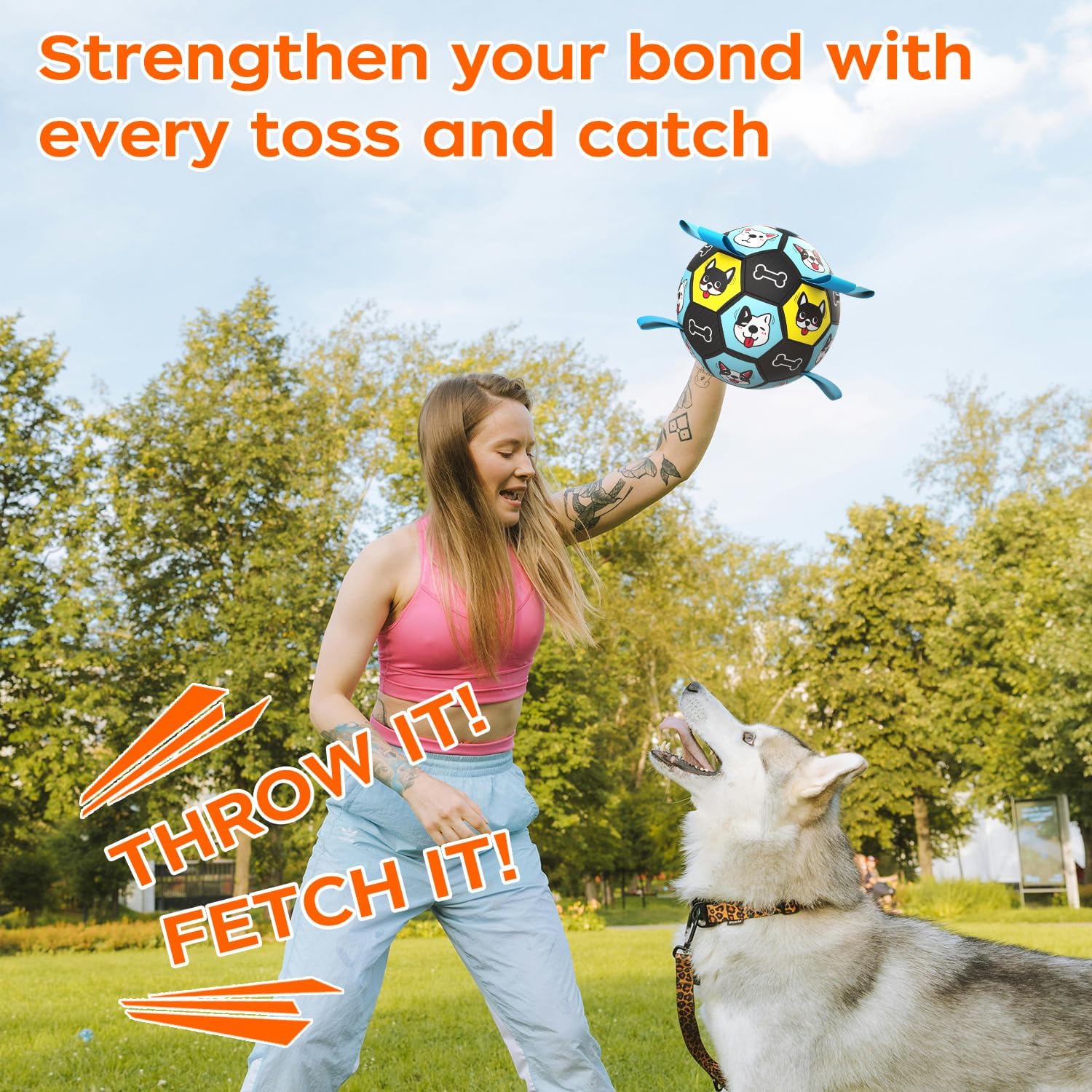 Zestpulse 7' Dog Toy Soccer Ball With Straps, Herding Ball For Dogs, Outdoor Interactive Dog Toy, Dog Fetch Toy, Ideal For Medi