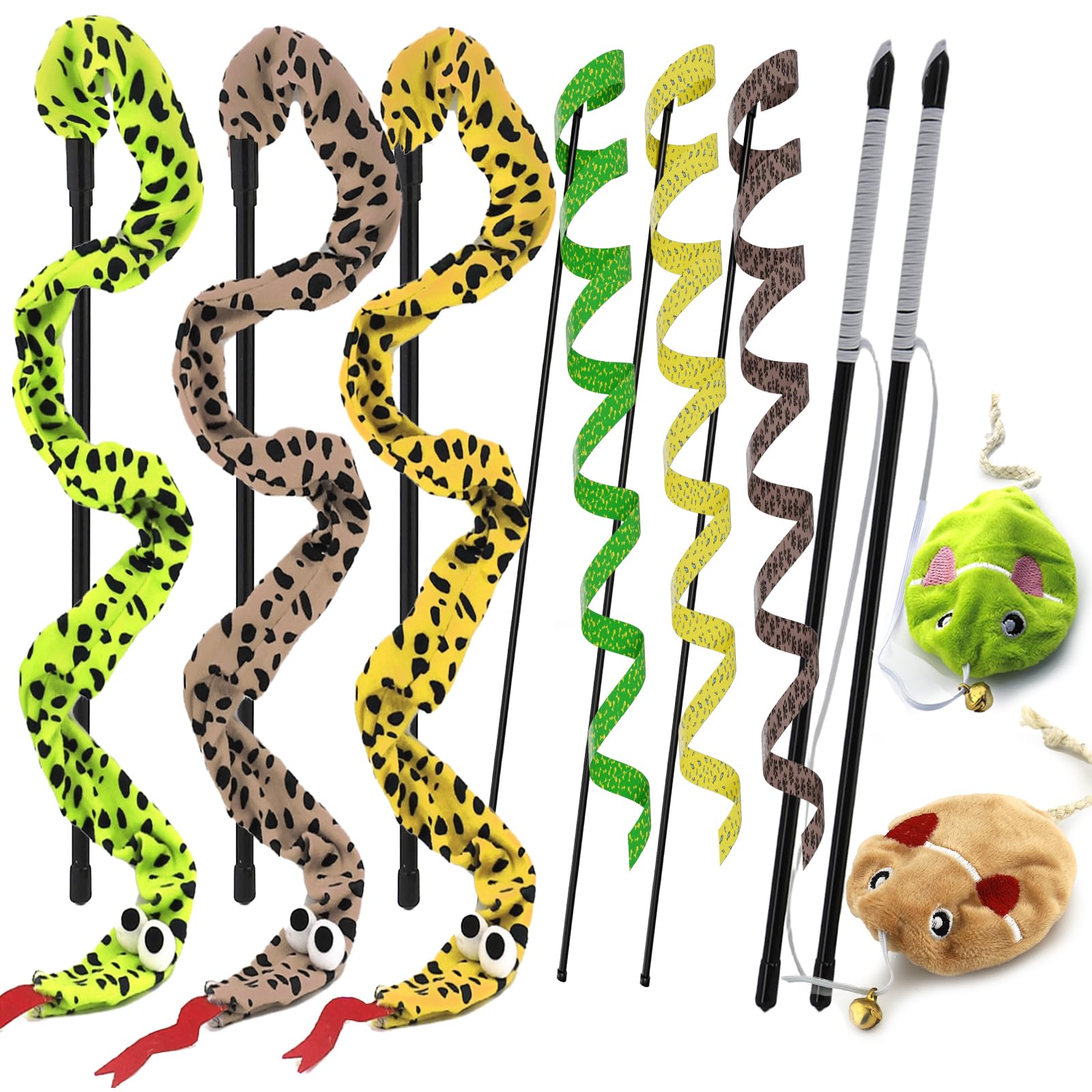 URMYONLY Interactive Cat Toy Wand with Catnip Mouse, Cat Teaser Wand Rainbow String for Bored Indoor Adult Cats and Kittens (8 P