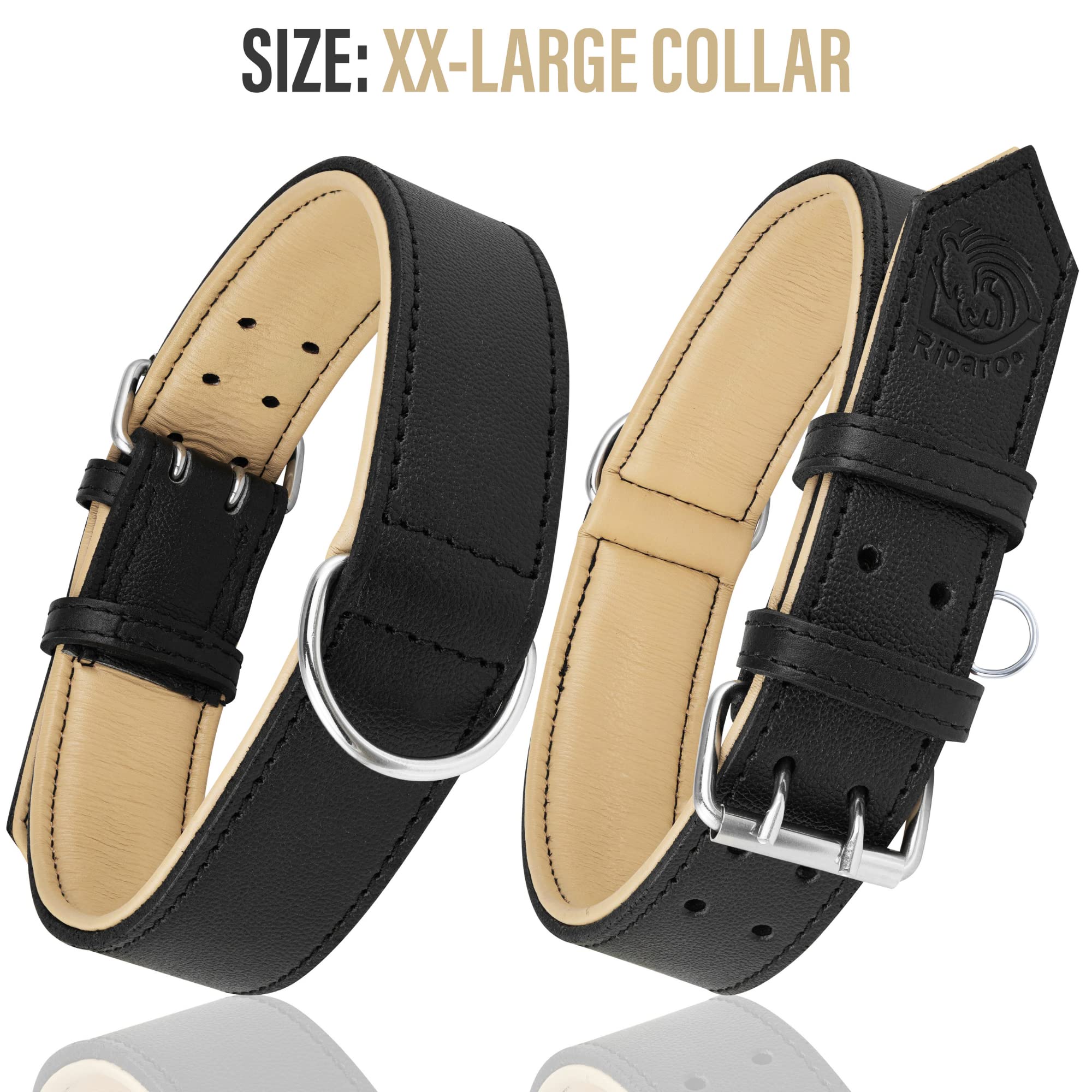 Riparo Adjustable Leather Dog Collar - Heavy Duty Wide Dog Collar For Small, Medium, Large And Extra Large Dogs With Dog Tag Hol