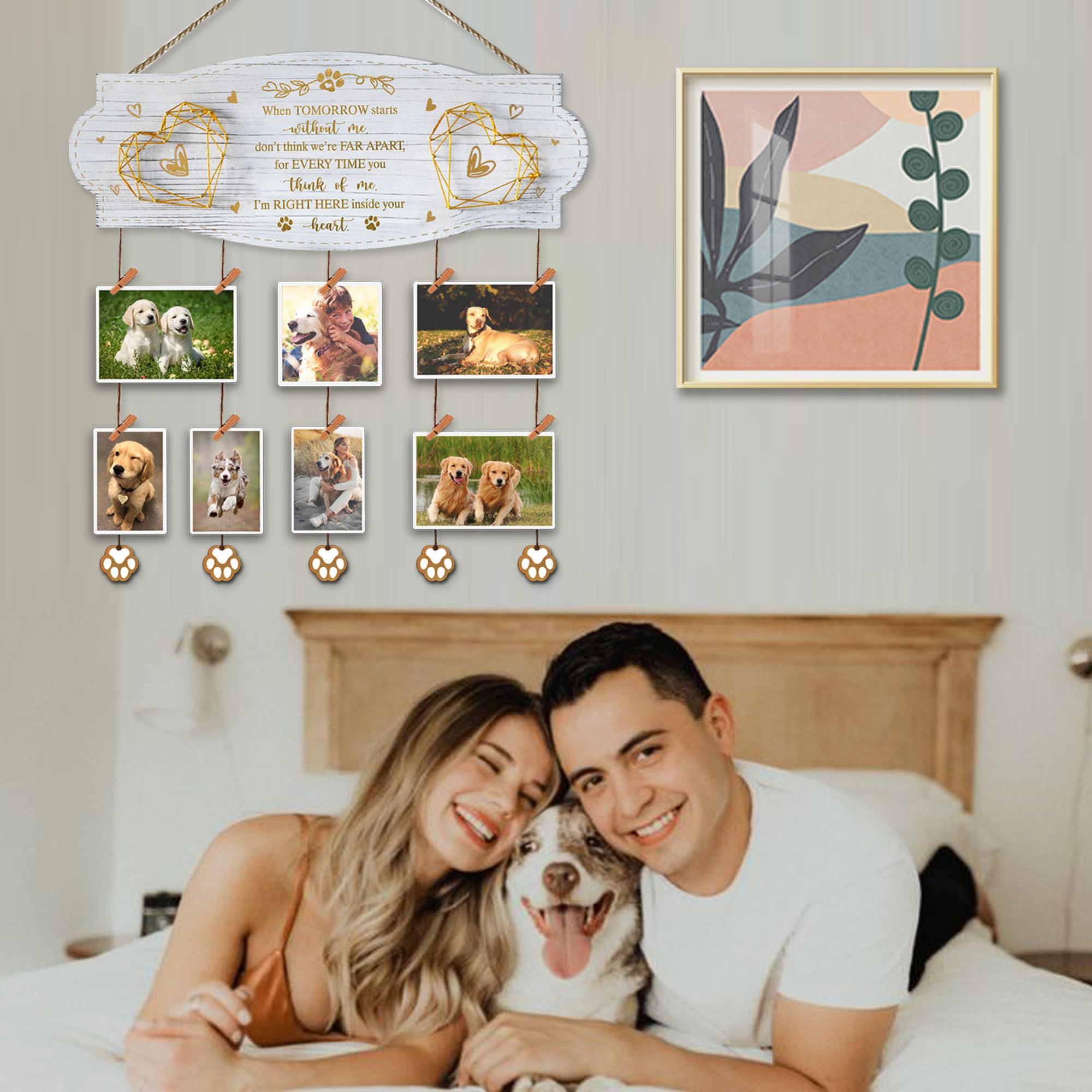 Exquideca White Golden Memorial Picture Collage Board With Clips Twine And Paw Pendant - Bereavement Sympathy Grieving Gifts For