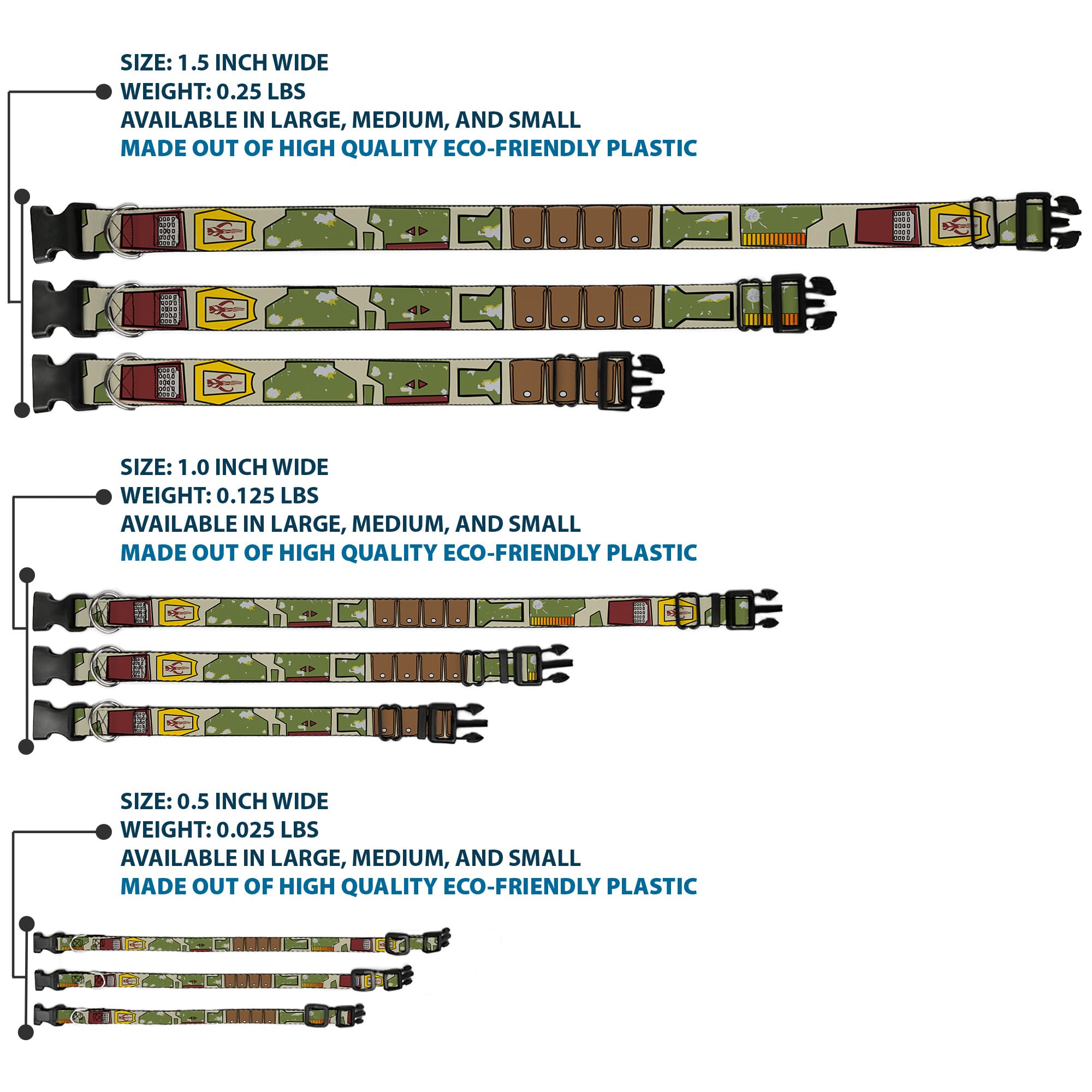 Star Wars Pet Collar, Dog Collar Plastic Buckle, Star Wars Boba Fett Utility Belt Bounding Tan, 7 To 8.5 Inches 0.5 Inch Wide