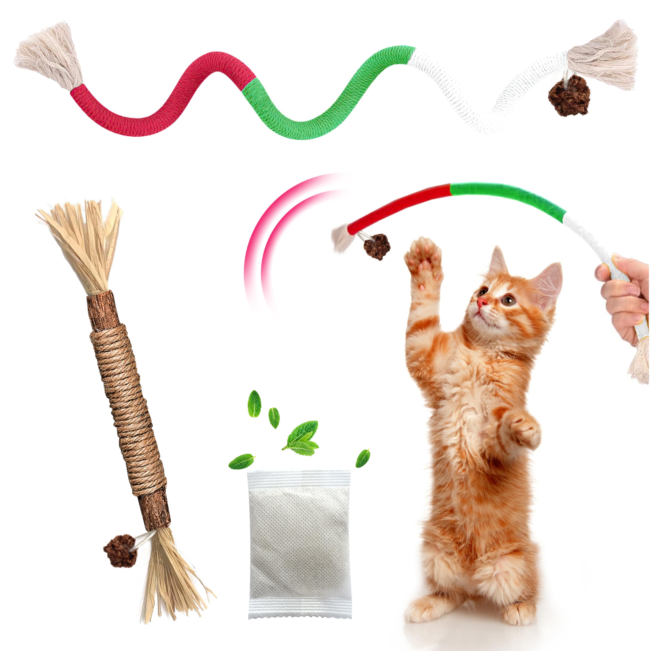 Gbsyu Cat Toys Chew Rope & Silvervine Sticks For Bored Indoor Adult Cats, 2Pcs Interactive Catnip Toys For Cats With Refillable 