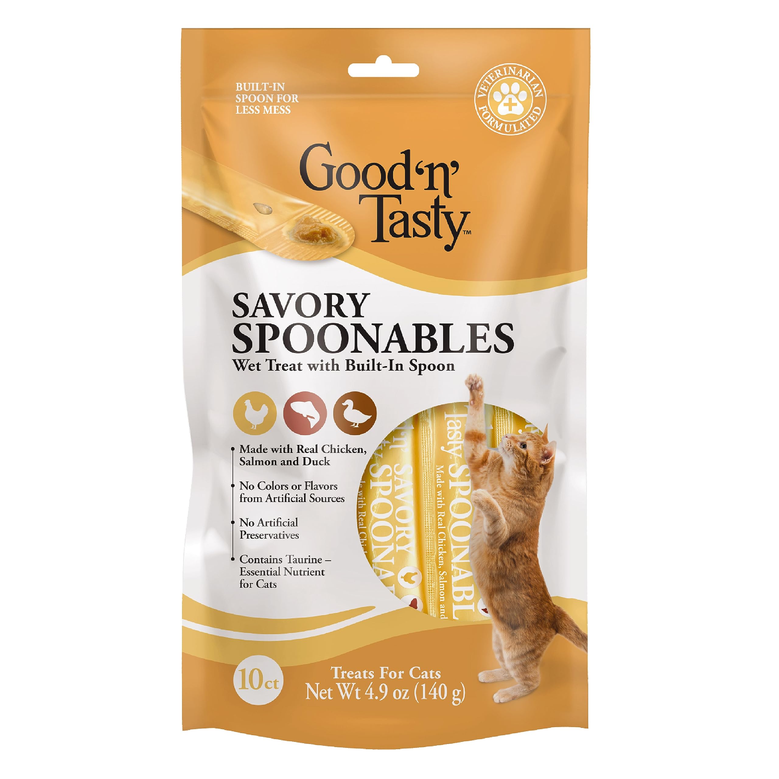 Good n Tasty Savory Spoonables with Real Chicken, Salmon & Duck, 10 Count Tube, Triple Flavor Squeezable Lickable Wet Treats for
