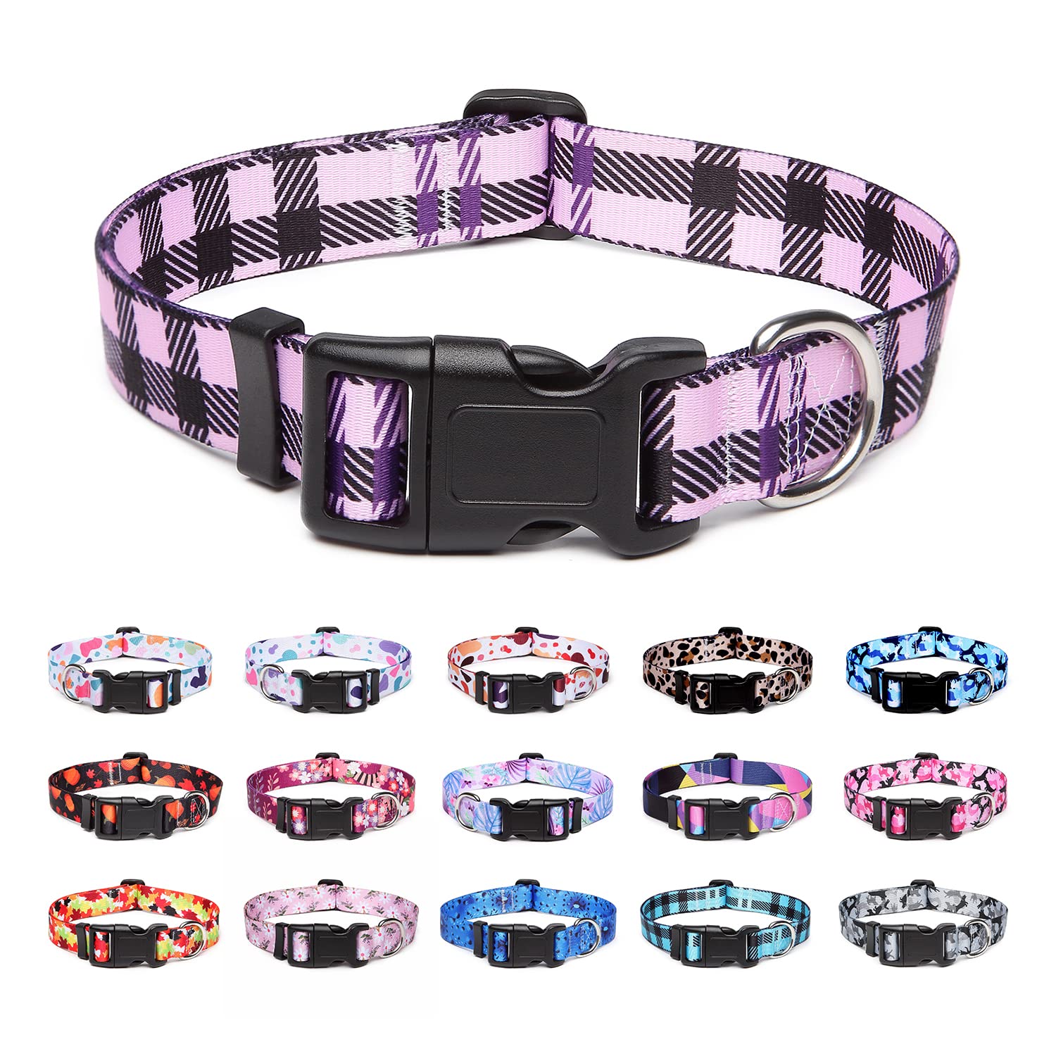 Suredoo Adjustable Dog Collar With Patterns, Ultra Comfy Soft Nylon Breathable Pet Collar For Small Dogs (Xs, Purple Plaid)