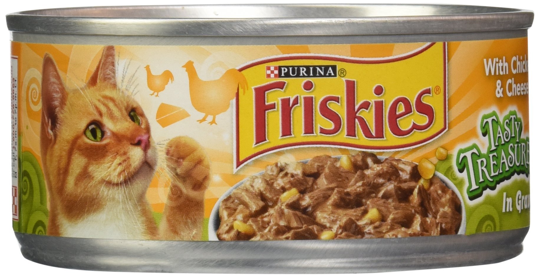 Friskies Canned Tasty Treasures Cat Food, Chicken And Cheese in gravy, 5.5 Oz