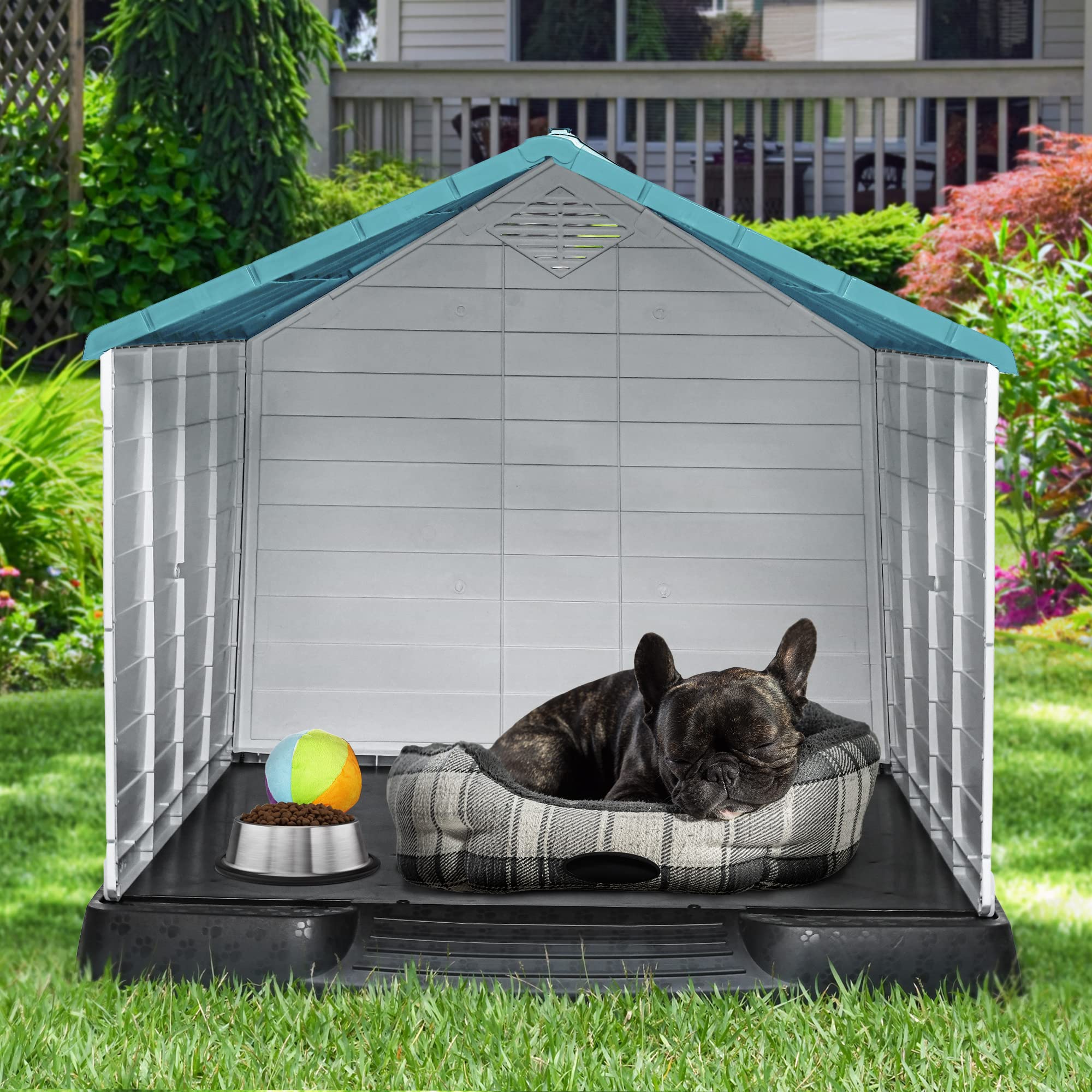 Yitahome 28.5'' Plastic Dog House Outdoor Indoor Doghouse Puppy Shelter Water Resistant Easy Assembly Sturdy Dog Kennel With Air