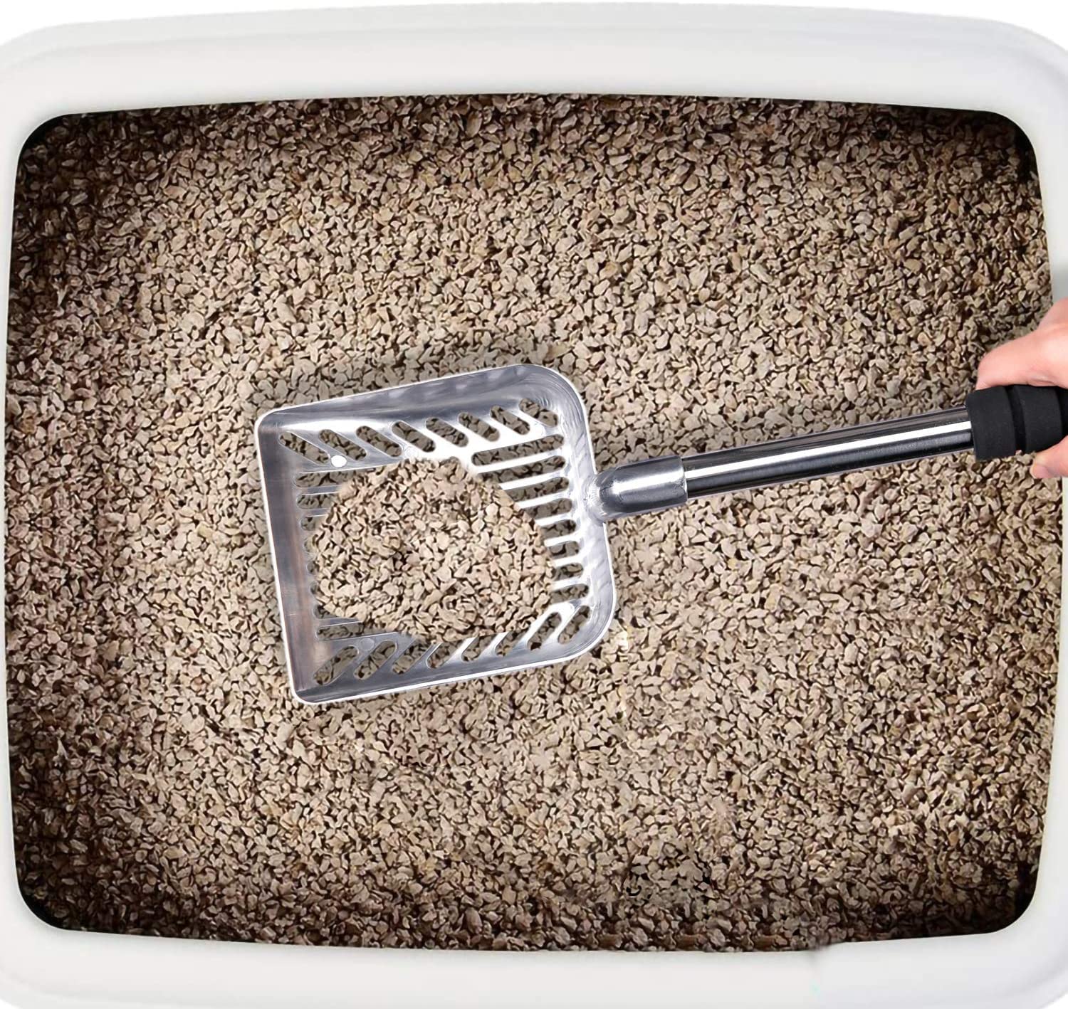 Cat Litter Scoop, Metal Long Handle Litter Scooper With Holder, Stainless Steel Detachable Litter Scoop With Foam Pad Grip, No B