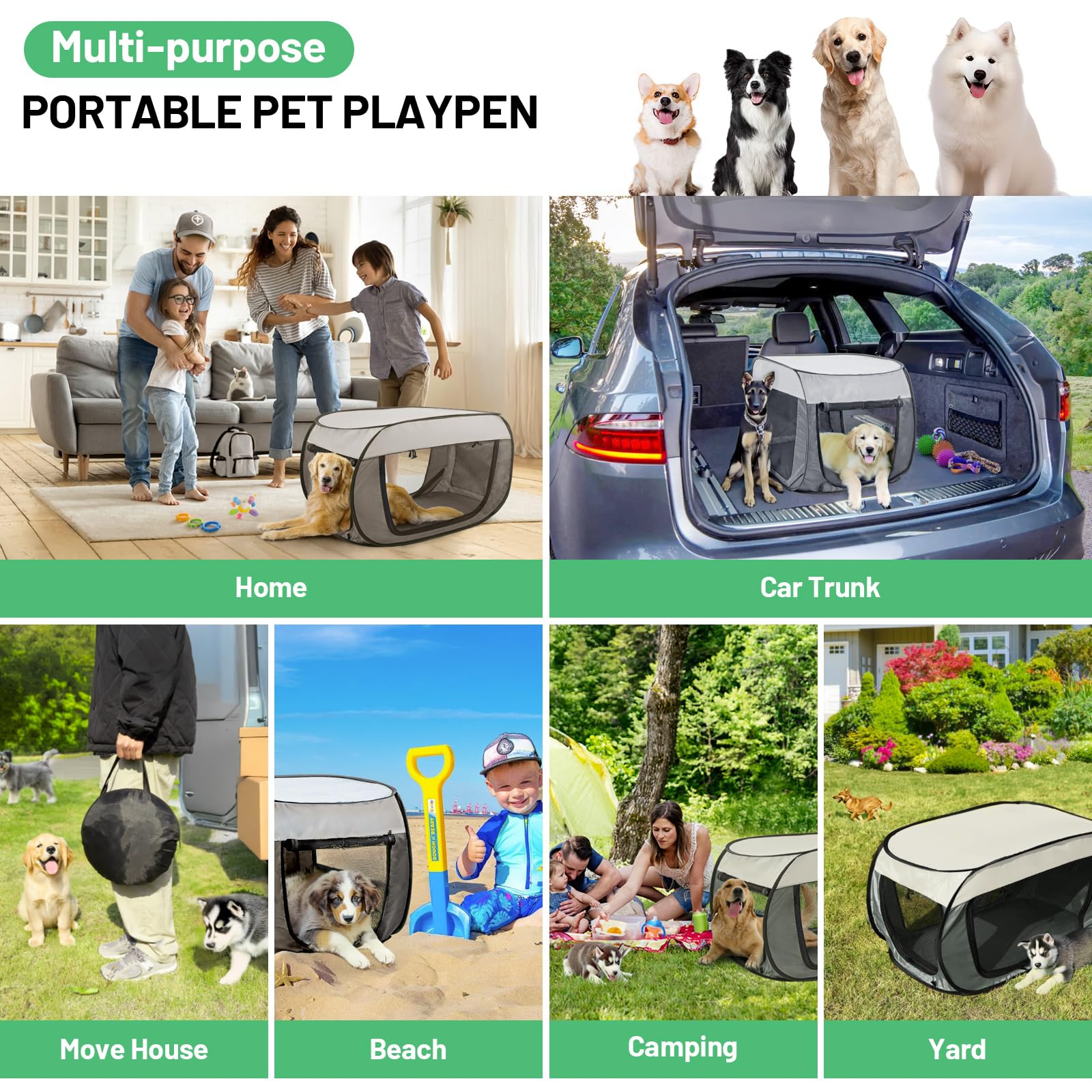 Bumubi Portable Travel Dog Crate Pop Up Soft Dog Kennel Collapsible Travel Dog Cat Enclosure Indoor Outdoor Large Foldable Crate