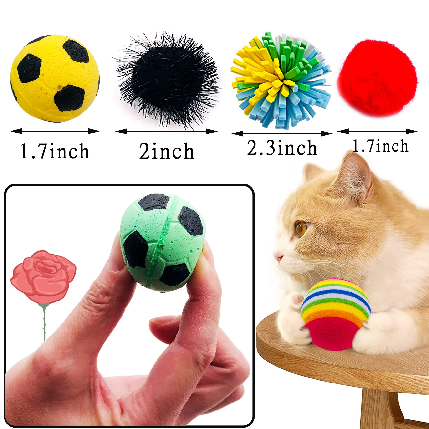 PET SHOW 20Pcs Cats Toys Interactive Kitten Ball Toys Assortments Variety Pack for Indoor Cats Mice Feather Sparkle Crinkle Ball