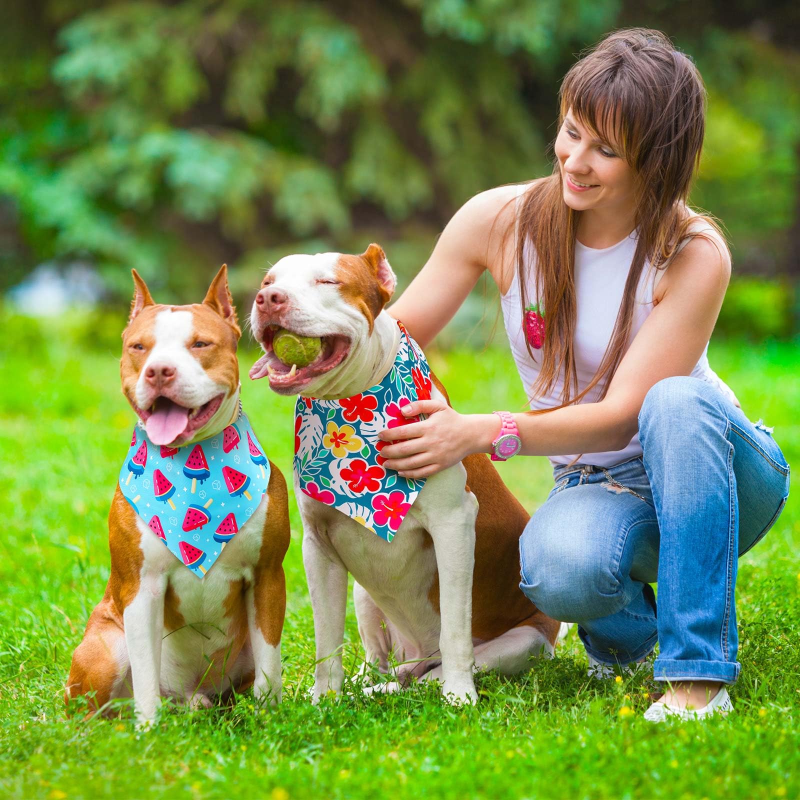 Chicingyou 48 Pcs Dog Bandanas Summer Bulk Hawaiian Fruit Dog Bandanas Puppy Triangle Scarf Bibs Washable Adjustable Pet Kerchie