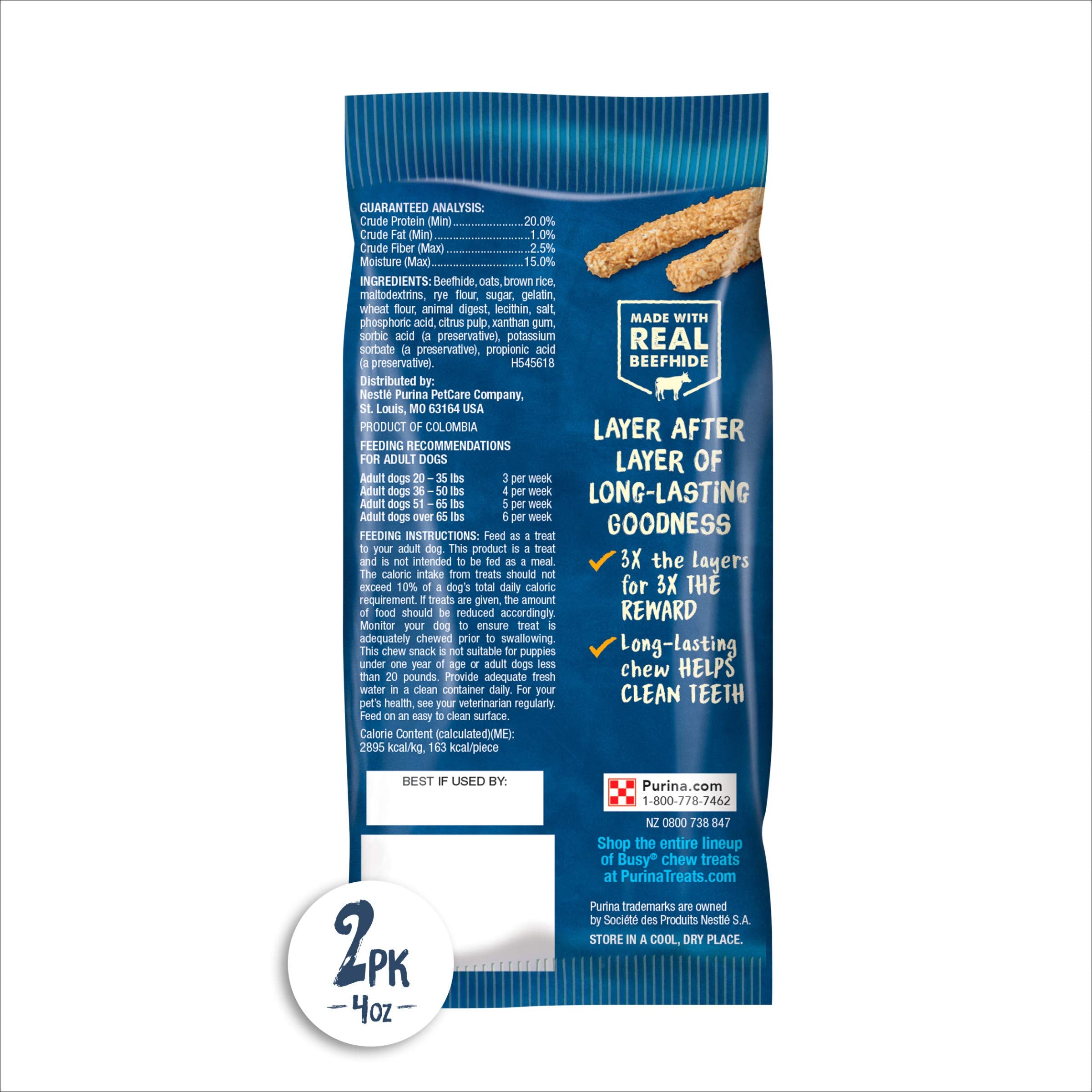 Purina Busy Rawhide Small/Medium Breed Dog Bones, Chewnola With Oats & Brown Rice - (12) 2 ct. Pouches