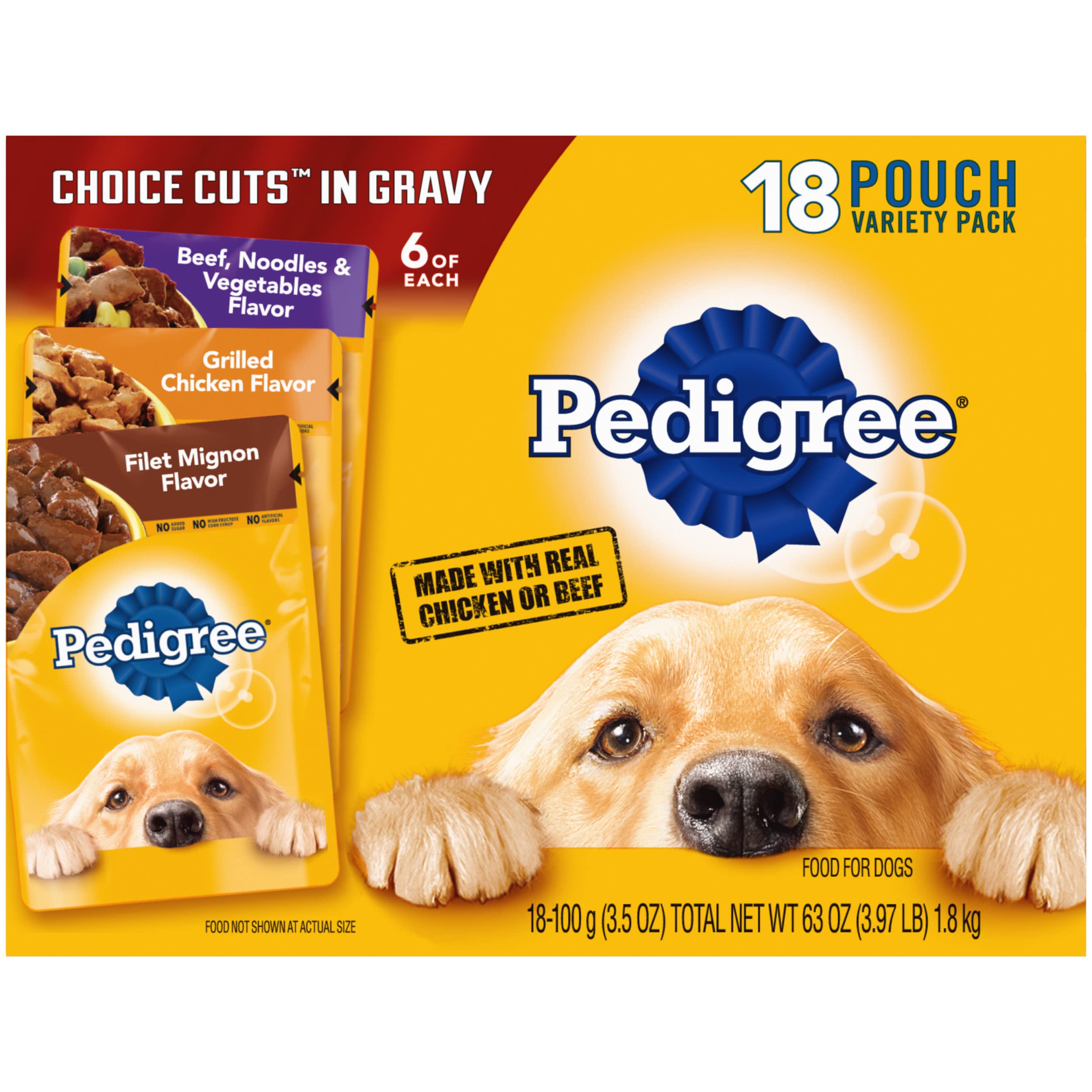 PEDIGREE CHOICE CUTS IN GRAVY Adult Soft Wet Dog Food 18-Pack Variety Pack, 3.5 oz Pouches