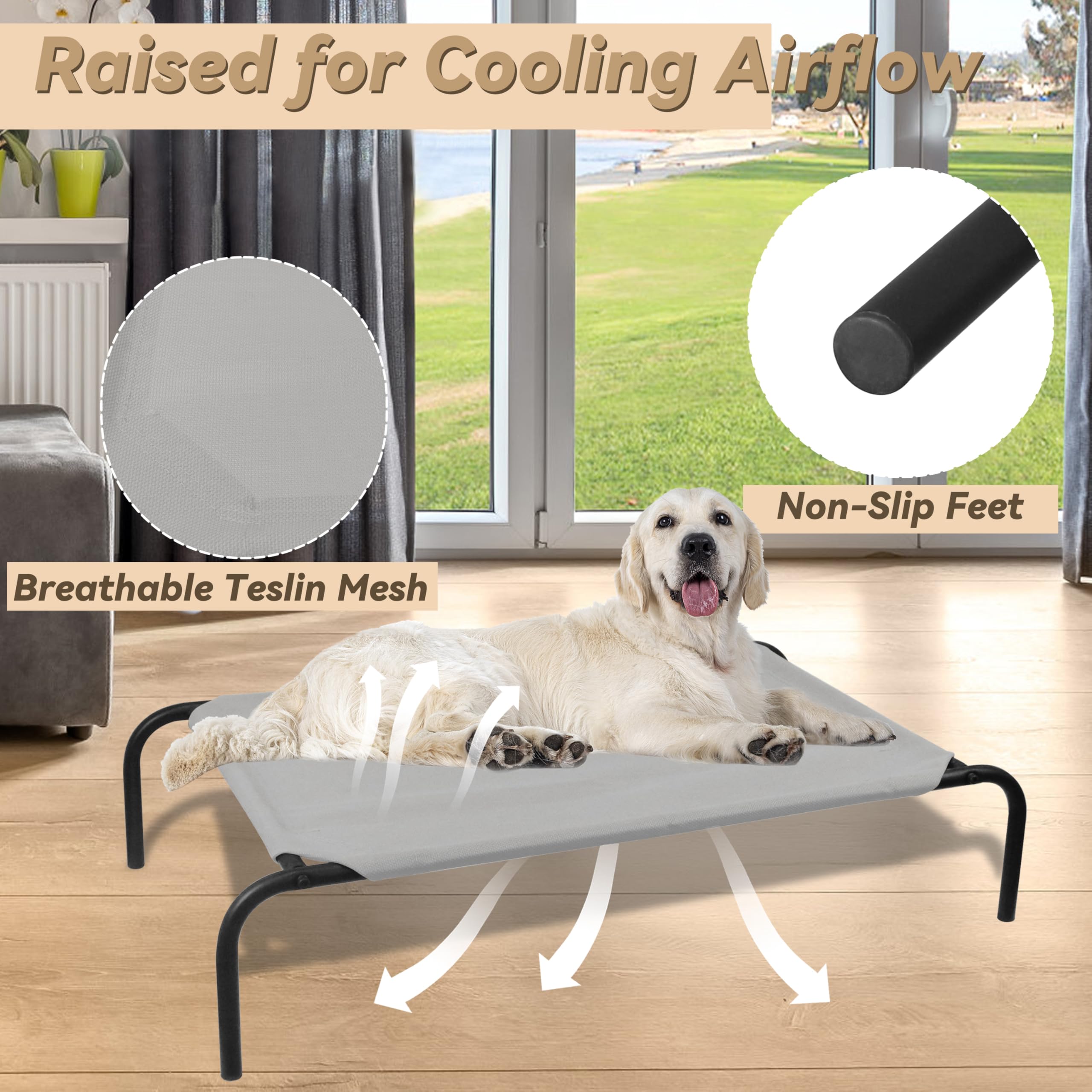 Phyex Heavy Duty Steel-Framed Portable Elevated Pet Bed, Elevated Cooling Pet Cot, 50.5'' L X 30.5'' W X 7.8'' H(L, Grey)