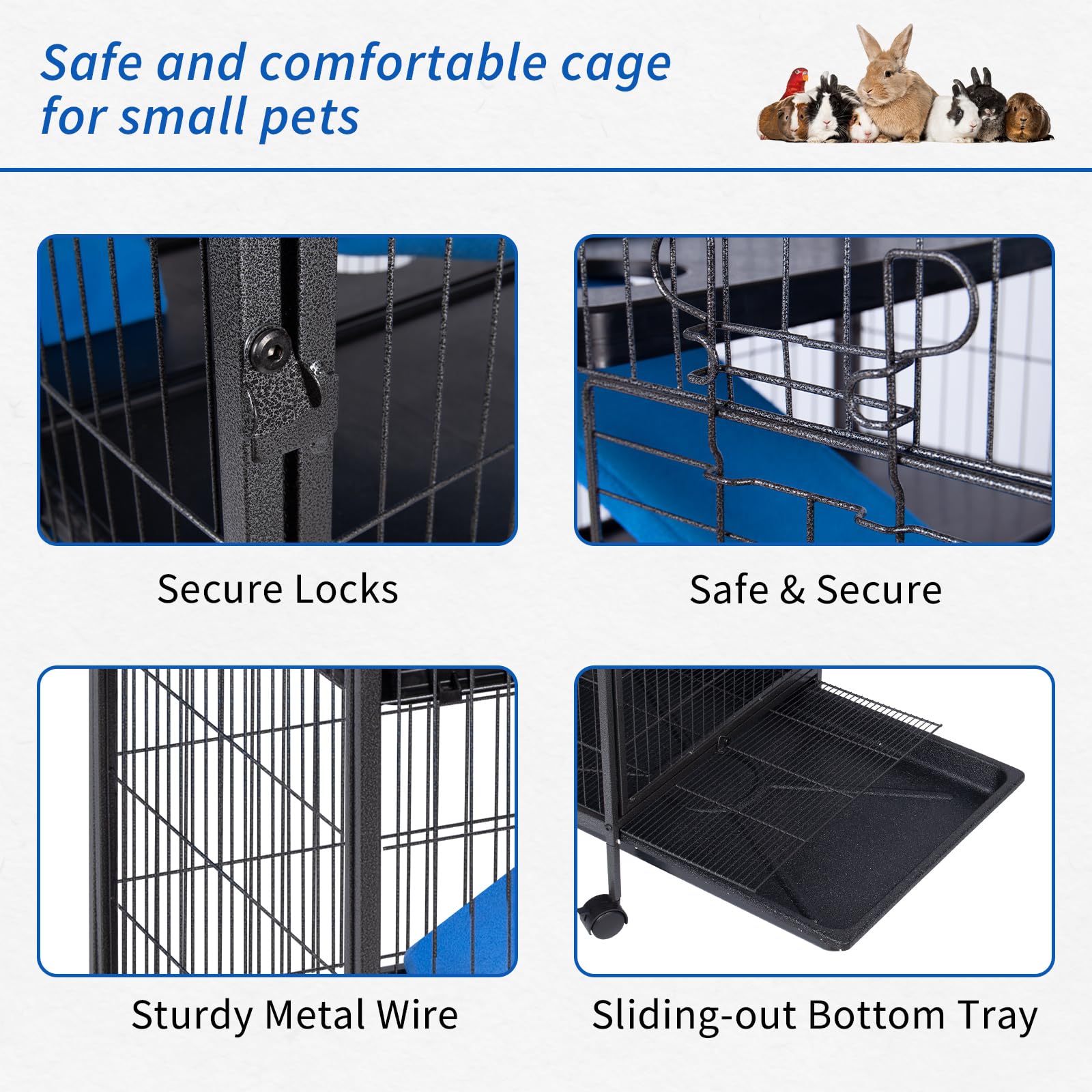 50' H 4 Tier Steel Plastic Deluxe Small Animal Pet Cage Kit For Guinea Pig Ferret Little Rabbit With Wheels Brakes Hammock Removable Tray And Ladder With Flannel