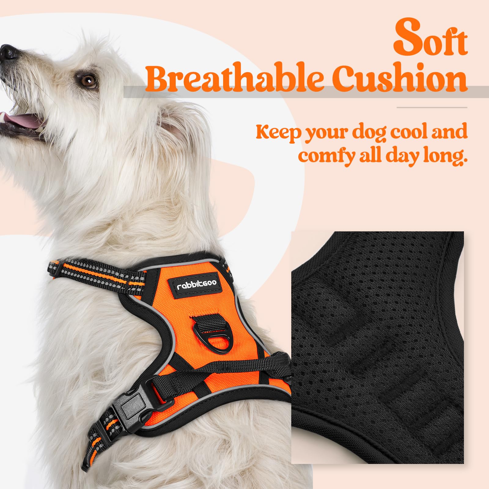 Rabbitgoo Dog Harness No Pull With 2 Leash Clips, Adjustable Soft Padded, Reflective Oxford No Choke Pet Vest With Easy Control Handle For Puppy, Orange,Xs