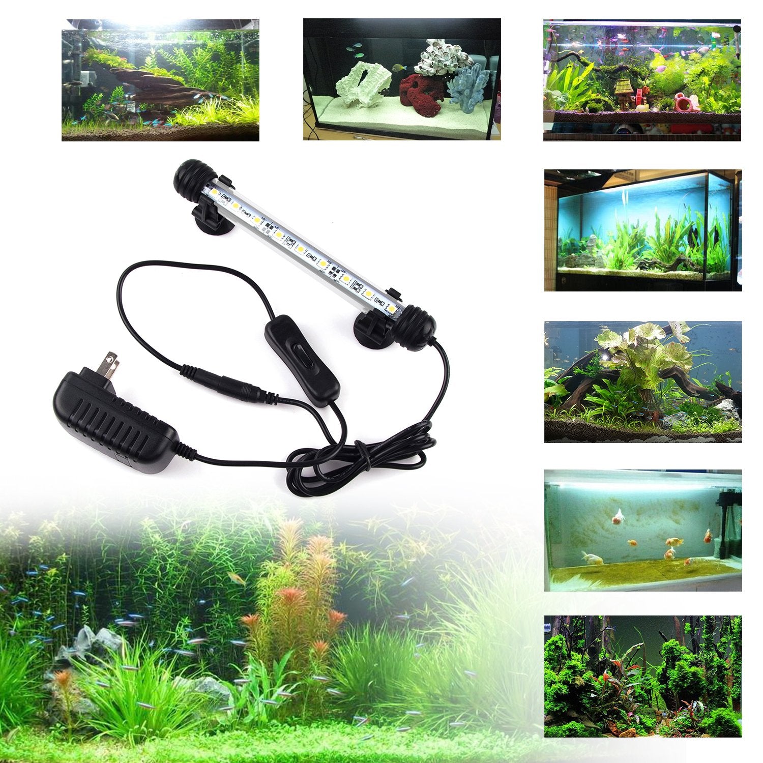 Led Aquarium Light, Smiful Fish Tank Light Submersible Underwater Crystal Glass Leds Lights, 7.5'- White