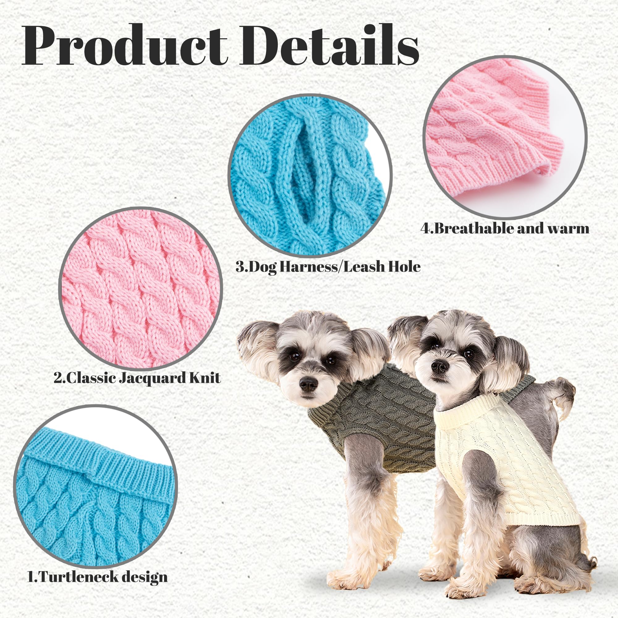Dog Sweater, Khaki M Dog Pullover Sweater, Turtleneck Knitwear, Dog Outfits for Small Dogs and Medium Dogs, Warm Clothes for Bul