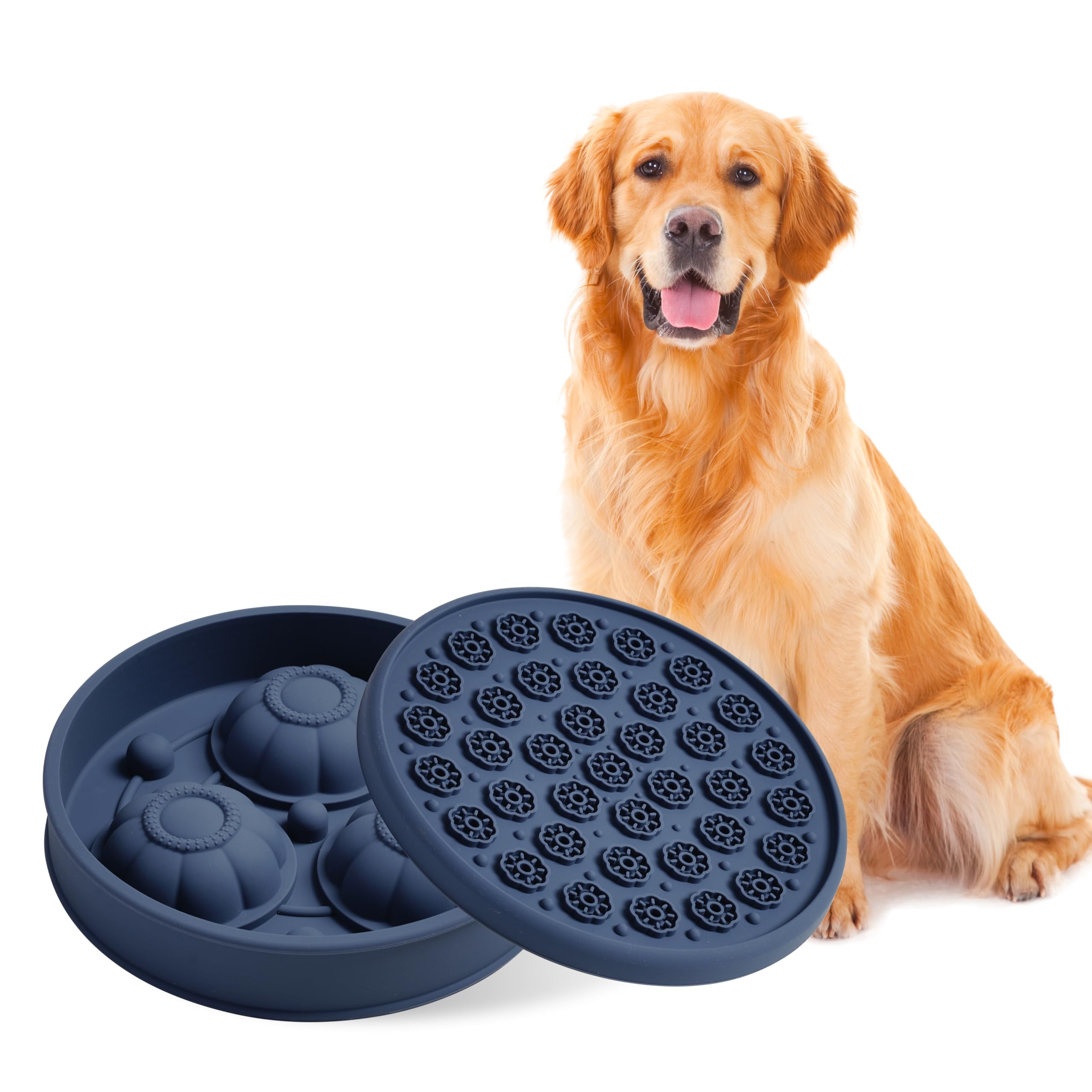 2 Pcs Multifunctional Silicone Dog Lick Bowl with Lick Mat and Dog Treat Molds Slow Feeder Dog Bowls BPA-Free Silicone Freeze Bo