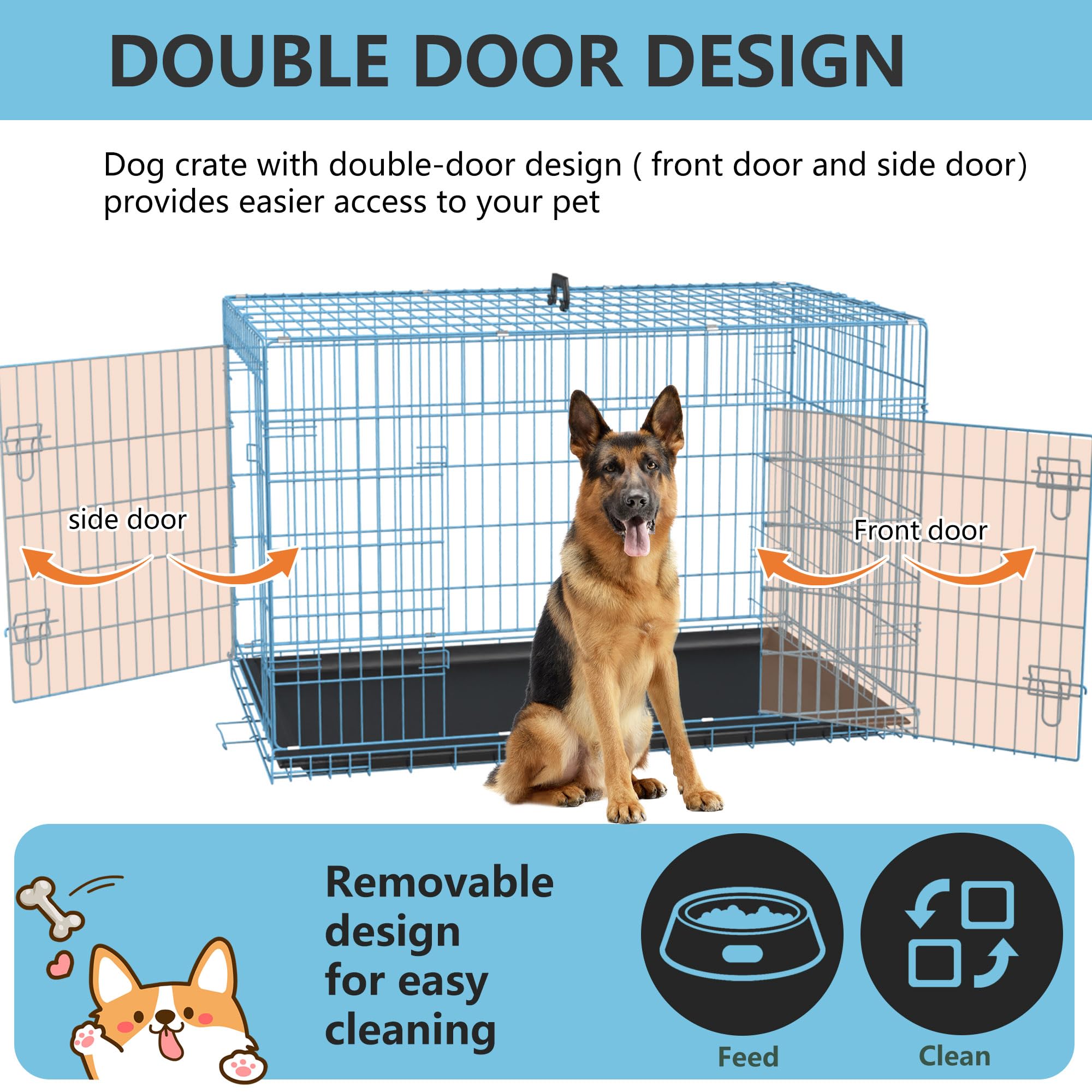 Fdw Extra Large Dog Crate Dog Kennel Cage With Double Door,48 Inch Folding Metal Wire Dog Cage With Removable Tray&Divider Panel