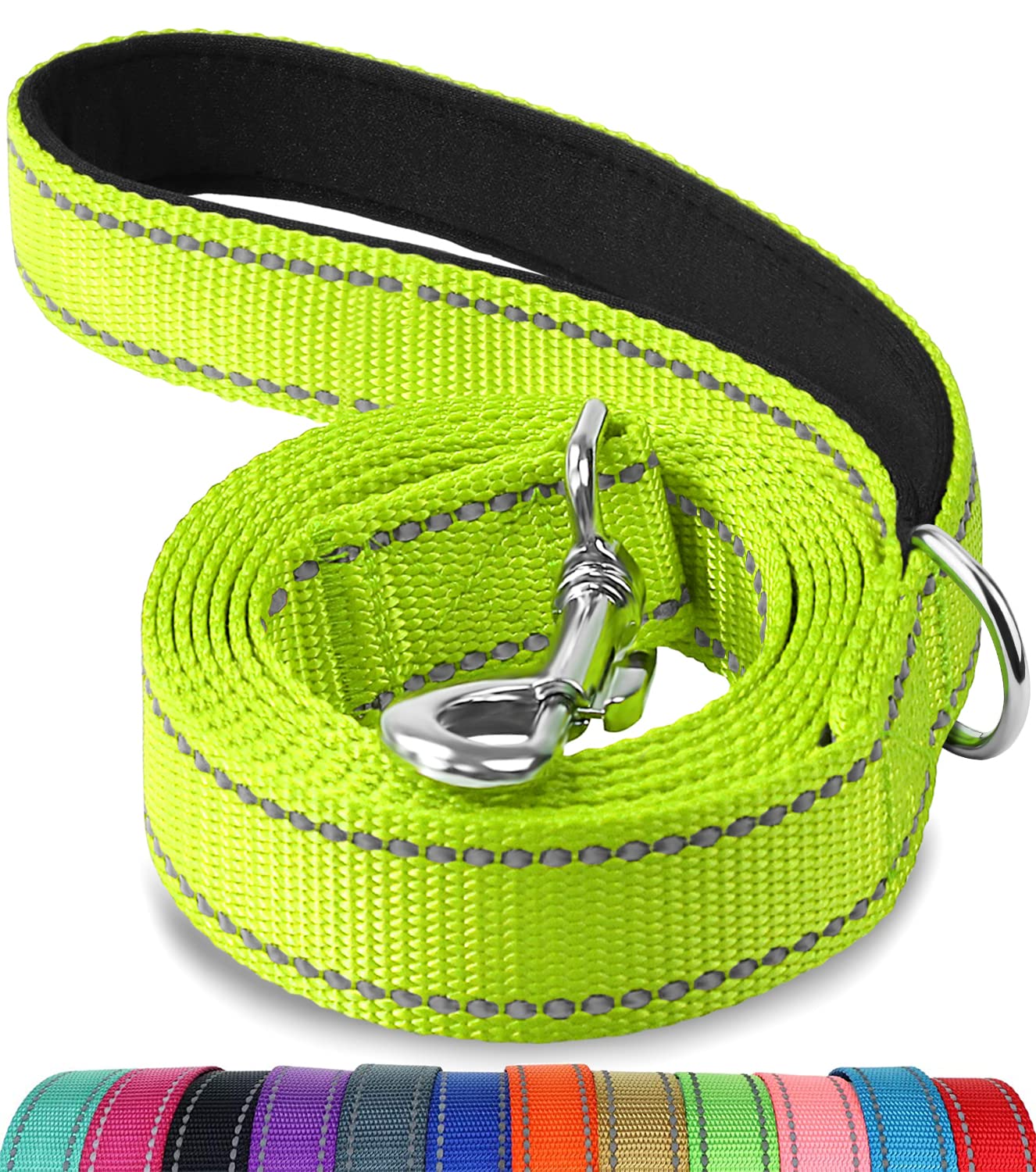 Joytale Double-Sided Reflective Dog Leash, 6 Ft/5 Ft/4 Ft, Padded Handle Nylon Dogs Leashes For Small & Medium Dogs Walking, Green, 6Ft